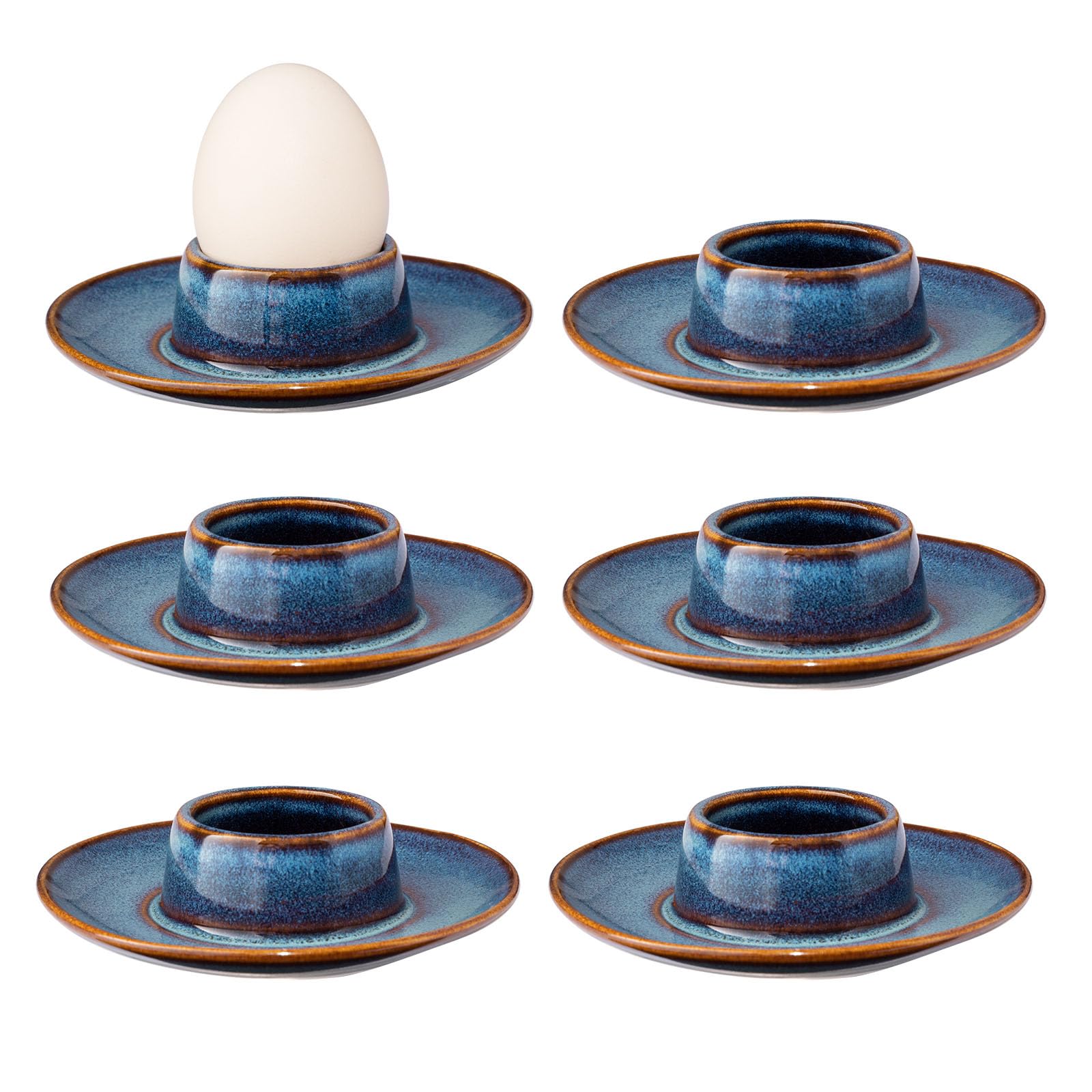 Lot de 6 coquetiers en porcelaine - Empilables - Avec coins ronds - Gris - Bleu