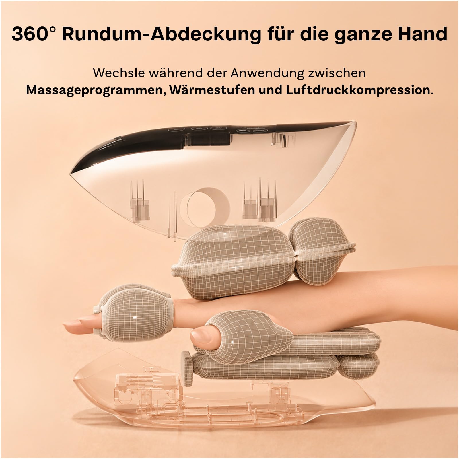 Handmassagegerät mit Wärme und Kompression von MMOBIEL – Kabelloses Smart Handmassager für Arthritis & Karpaltunnelsyndrom mit Fingerstreckung, 3 Wärmestufen & 5 Intensitäten – Geschenk für Frau/Mann