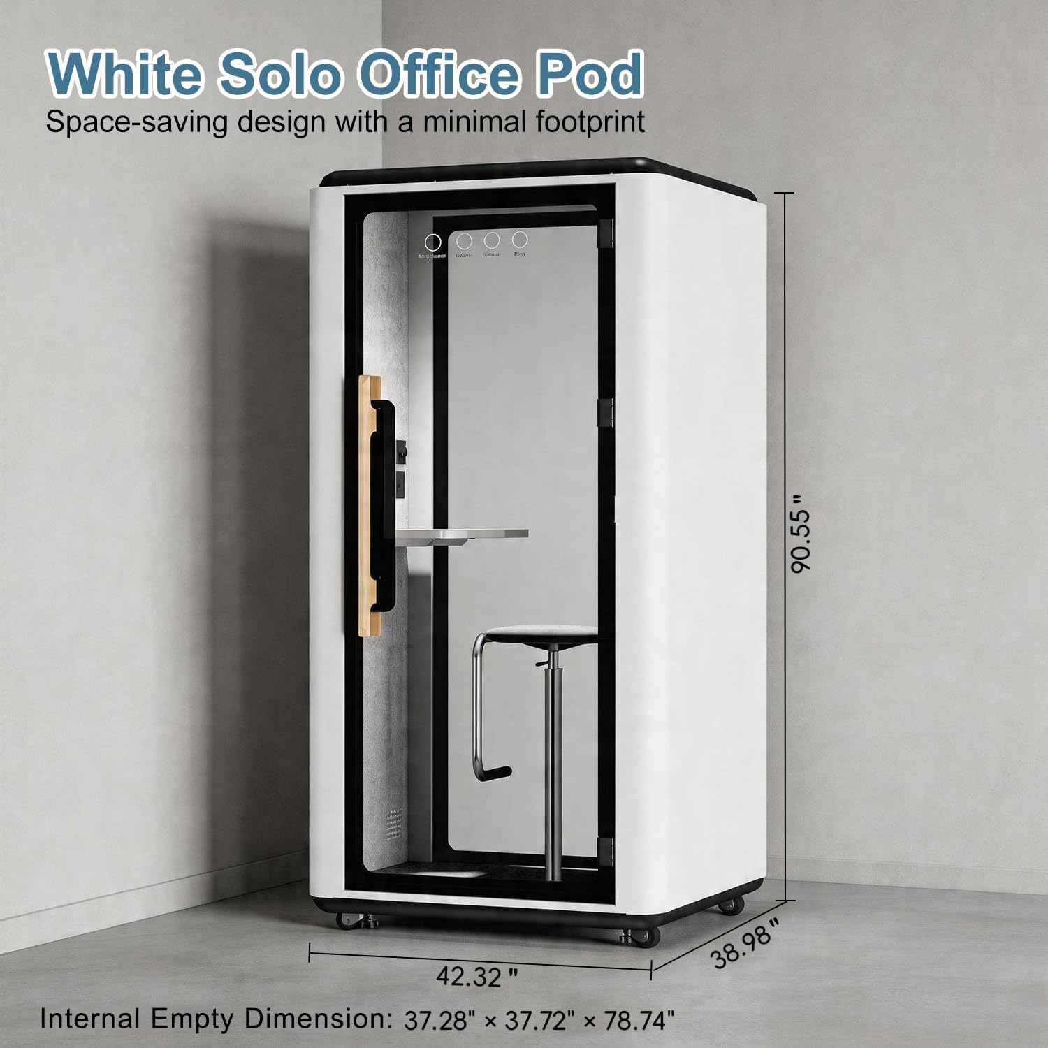 Soundproof Office Pod Booth, Quiet Meeting Pod with Acoustic Panels, Portable Modular Pod, Privacy Booth for Private Phone Calling Mobile Roller with Desk, LED Light, Fans and AC USB Ports