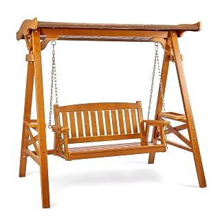 VINGLI Porch Swing with Stand and Canopy, Waterproof Patio Swing, Brown - Amazon product rated Grade A