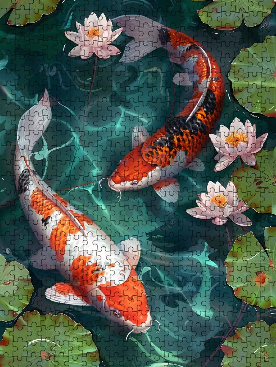 Koi En El Estanque Puzzle 2000 Piezas de Gran Formato con Efecto 3D de Diseño 8