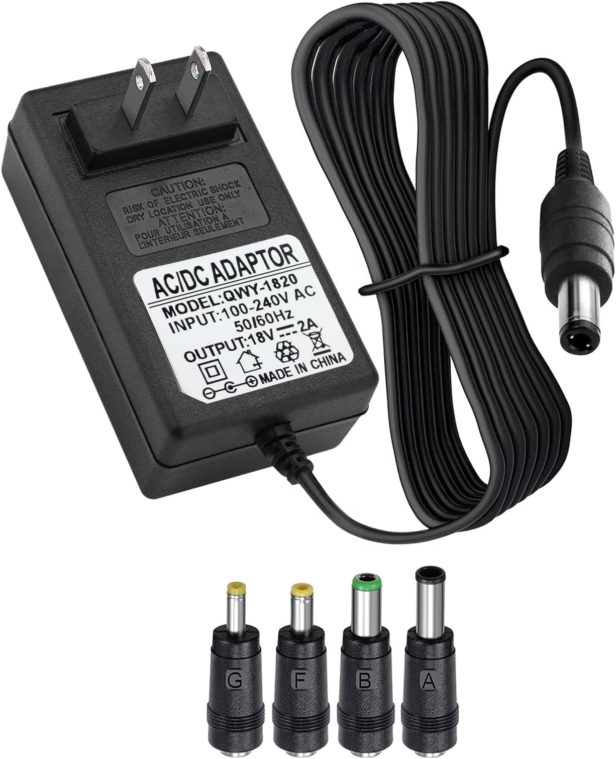 18V 2A Power Supply extra long 6.6ft AC/DC Power Supply Adapter, Compatible for 18 Volt 1A 1.1A 1.2A 1.3A 1.4A 1.5A 1.6A 1.7A 1.8A 1.9A 2A 1000mA~2000mA Device, for Speakers Routers Tablets LED & More