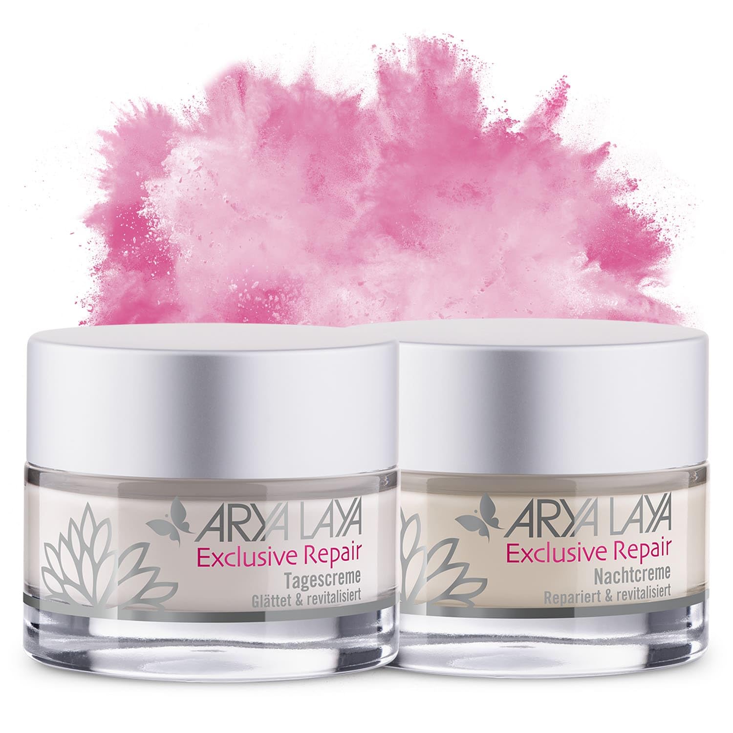 ARYA LAYA Exclusive Repair Kombipack, Tages- & Nachtcreme, je 50 ml | 5-fach Anti-Aging Wirkung - weniger Faltentiefe, mehr Feuchtigkeit, Festigkeit, Elastizität & Glätte, vegan