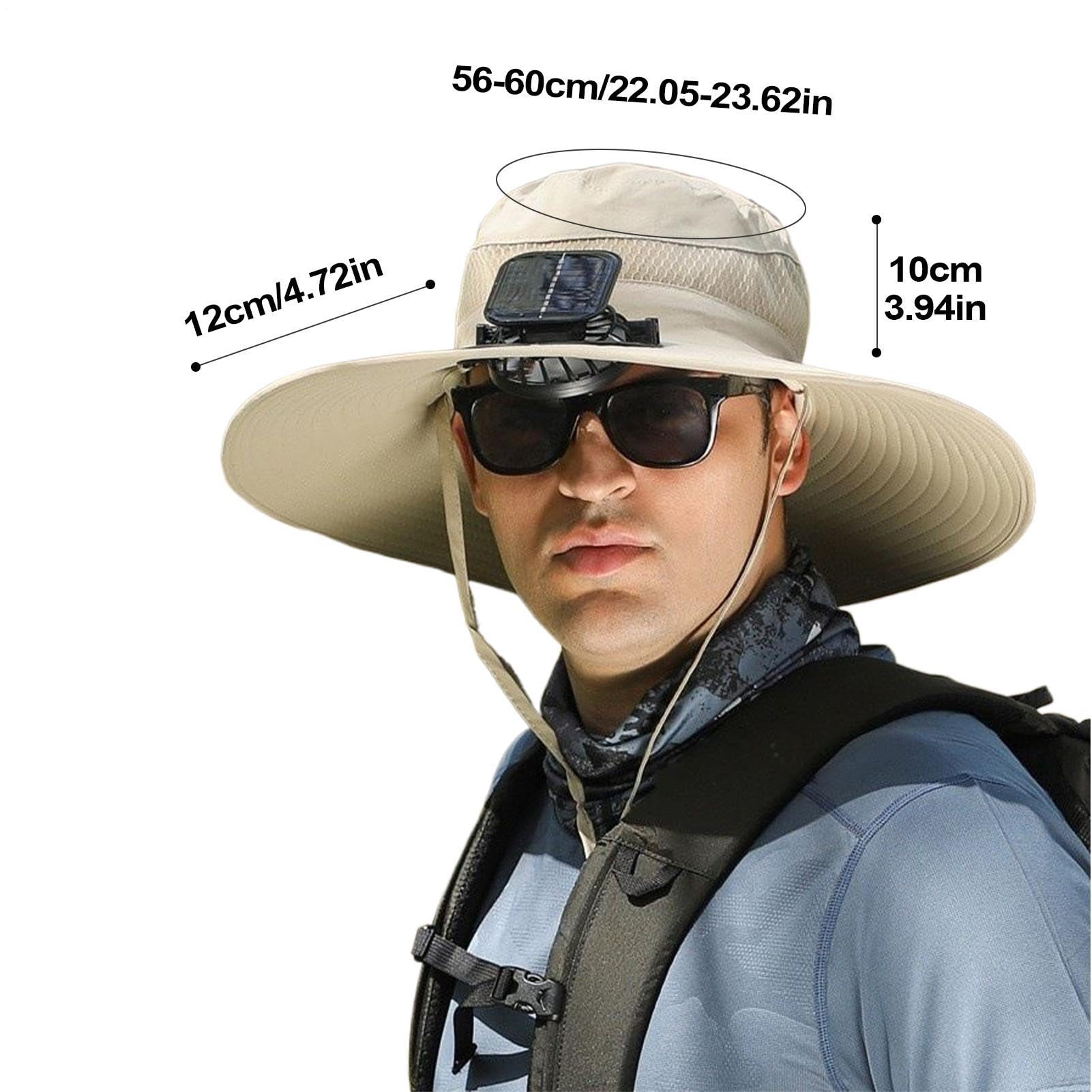 Ventilatorhut für Herren – Sonnenschutz – persönliche Outdoor-Ausrüstung | belüfteter Hut mit Solarpanel | für Angeln, Wandern, Strand, Reisen, Urlaub, Wandern, Rucksackreisen, Camping