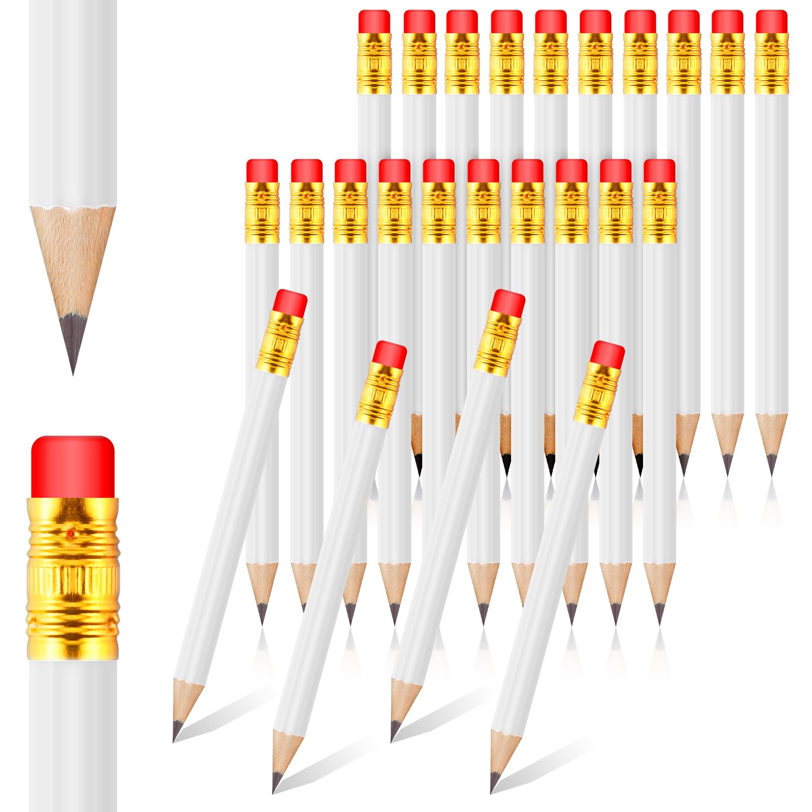 24 Pcs Mini Half Pencils White Golf Pencils with Erasers Bulk 4 Inch Short Pre Sharpened Pencil Small Pencil for Games Baby Shower Bridal Shower Wedding Presents Classroom Back to School Office Pocket