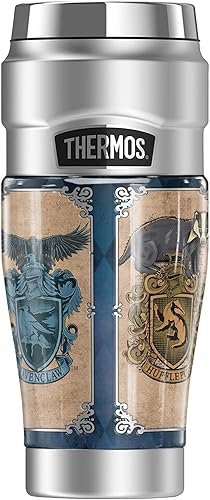 Harry Potter Hogwarts Houses THERMOS - Vaso de viaje de acero inoxidable King con aislamiento al vacío y doble pared, 16 onzas