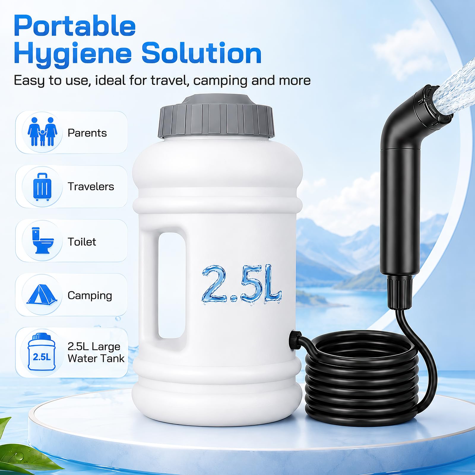 Bidet Elettrico Portatile, 2,5 L Flacone Lgiene Perineale Viaggi e Campeggio 3 Modalità Flusso Indicatore Batteria Dispositivo Lavaggio Perineale Manuale Ricaricabile per Lgiene Intima Cura Post-parto