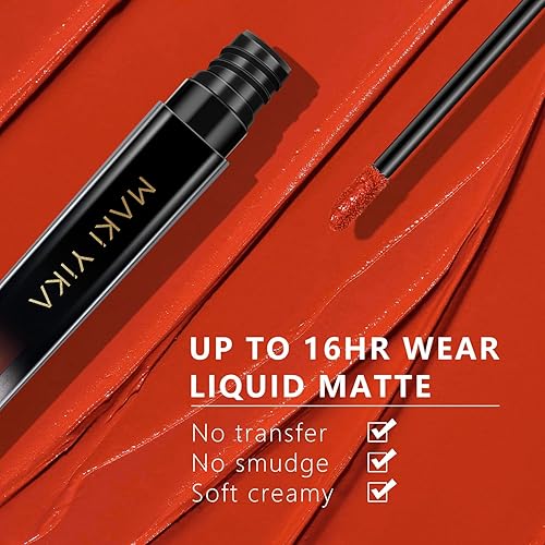 Vista 12 de MAKI YIKA Lápiz labial rojo para mujer, color permanece de larga duración, a prueba de manchas, lápiz labial líquido mate a prueba de transferencia