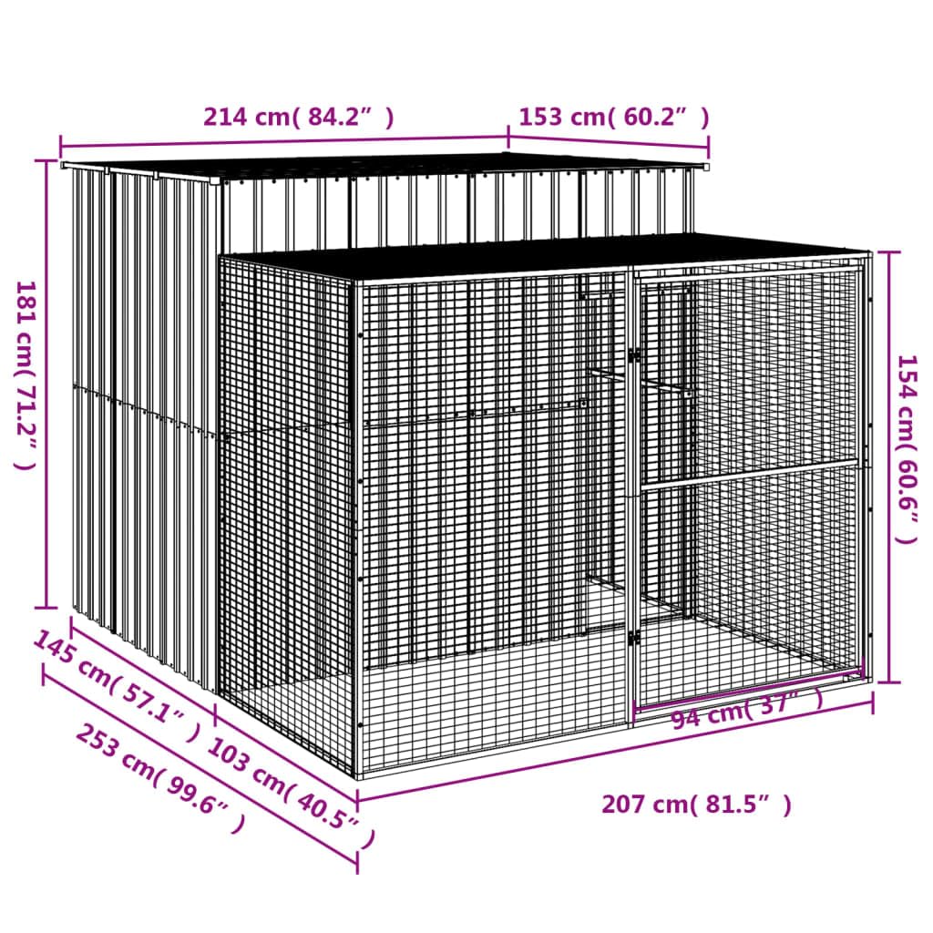 vidaXL Niche pour Chien avec Cour Anthracite 214x253x181 cm, Cage pour Chien, abri pour Chien, Maison pour Animaux, Cages pour Chien, Cour pour Chien