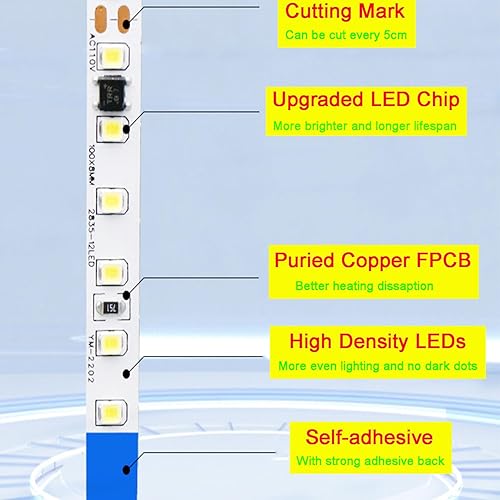 Miniatura 6 de Tira de luces LED AC110-130V, regulable, 10,000 lúmenes, 16.4 pies, SMD 2835, 600 LED, impermeable, IP44, tira de cinta, más brillo que las tiras de