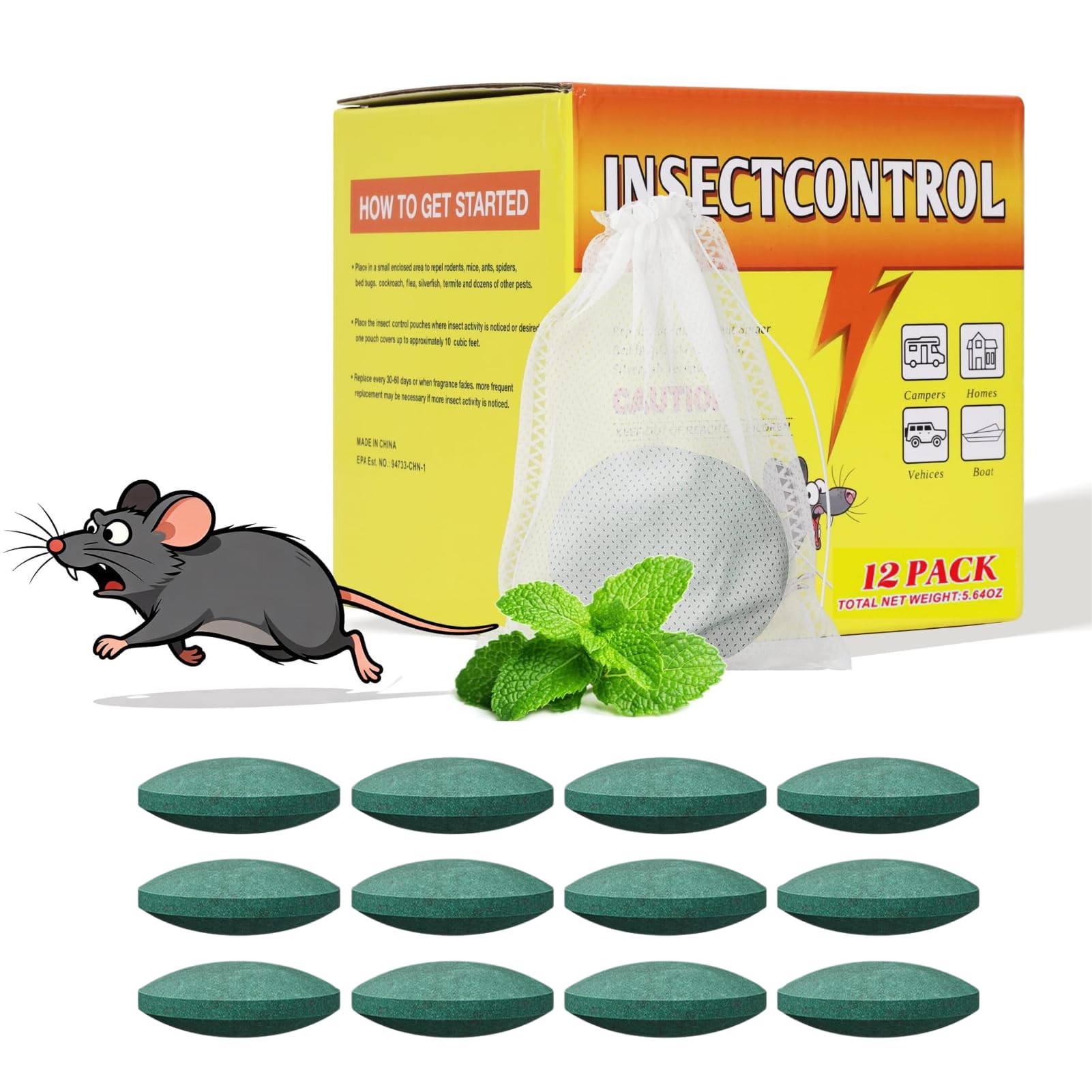 Sinlay Rattengift Extra Stark mit Netz, 12 Stück Mäusegift & Rattenköder, Rattengift Portionsköder mit Pfefferminzöl, Mäuse Vertreiben & Rattenabwehr für Haus, Garage & Garten, Mäuseköder & Mäusegift