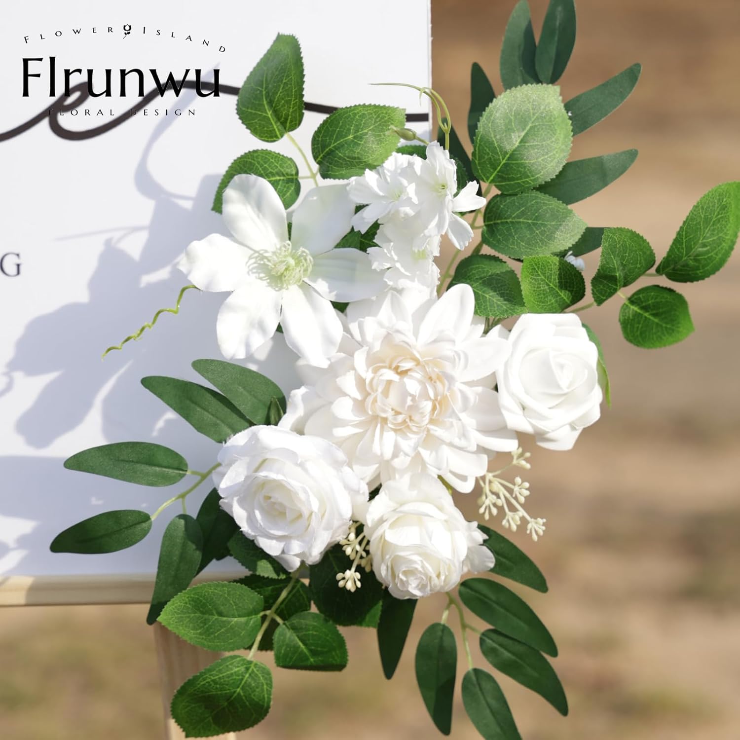 Artificial Flowers Decorations Pack of 2,Centerpieces for Wedding Reception Backdrop Decoration, Floral Decor Wall Home Entryway OutdoorDecorations (White)