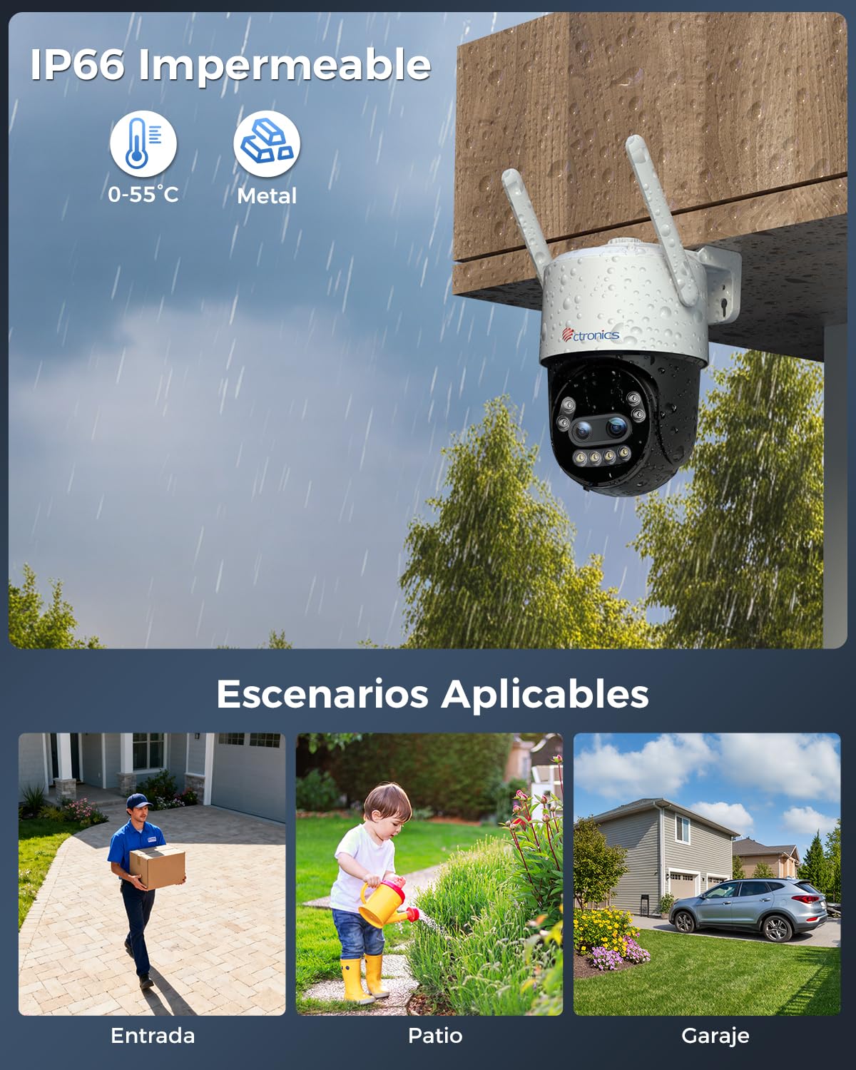 Ctronics 4K 10X Zoom Híbrido Camara Vigilancia WiFi Exterior Seguimiento-Zoom-Auto, Camara IP Detección Humana/Vehículo/Ainmal, 8MP Visión Nocturna a Color, WiFi 2,4/5GHz, PC/TF/Cloud/FTP/NAS, Metal