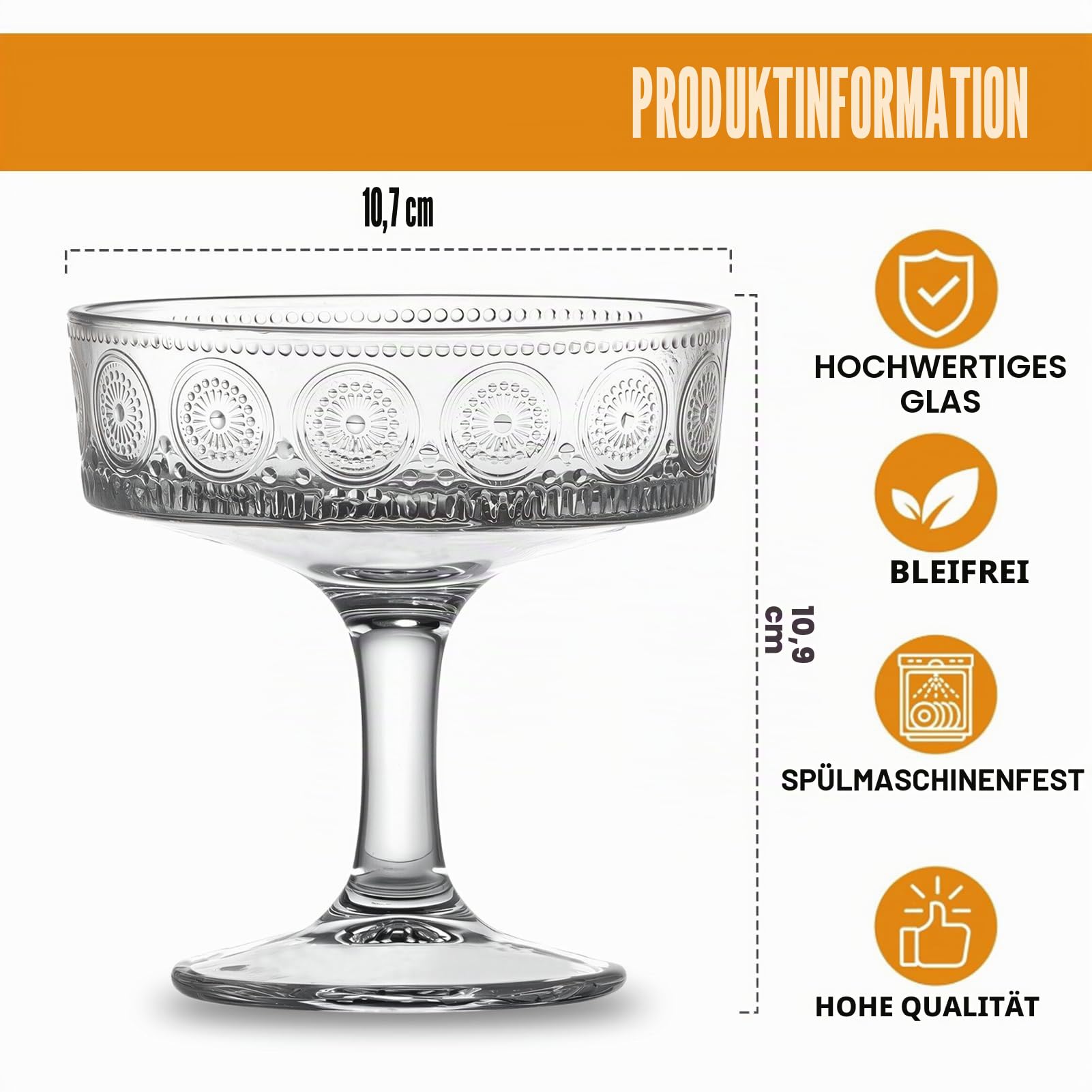 Cocktailgläser, 6er-Set, 200 ml, Espresso-, Martini-Gläser, Coupé-Gläser zum Servieren von Cocktails, Party, Manhattan als Barglas oder Hausbar