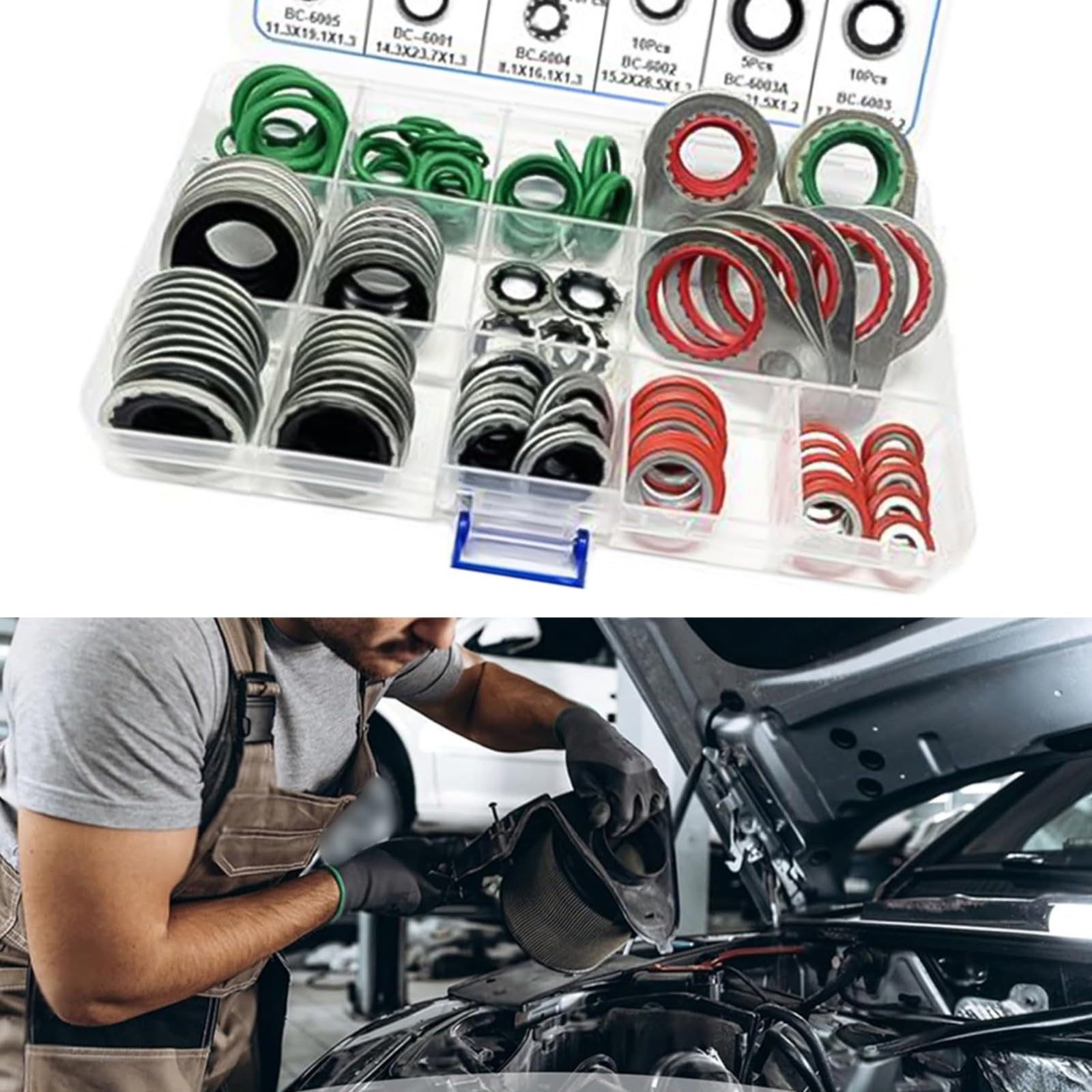 139-teiliges AC-O-Ring-Set, A/C-Gummidichtung, Sortiment für Auto-Klimaanlagendichtung, Reparatur mit Metallringen und organisierter Aufbewahrungsbox für Mechaniker