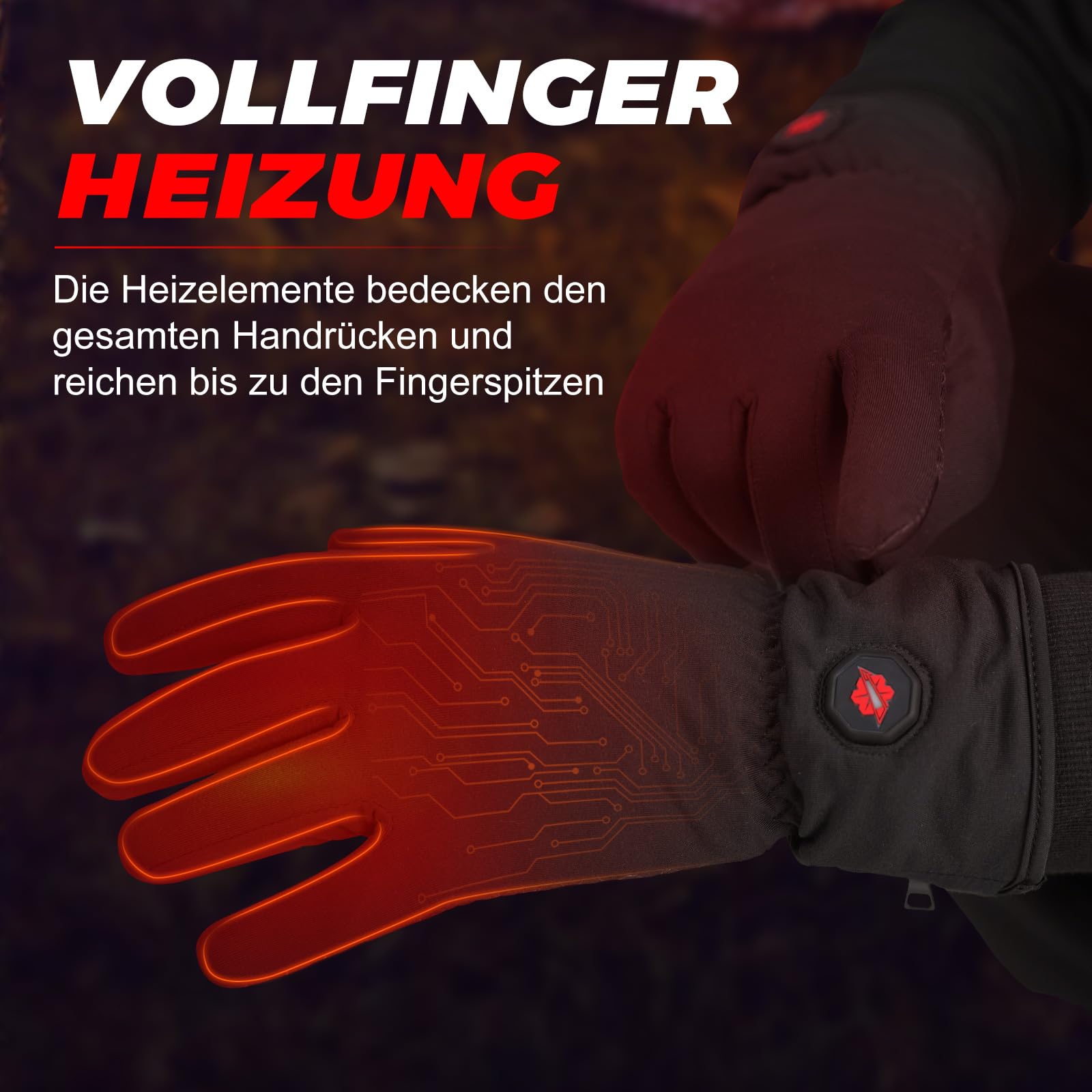 Dr.warm Winter Beheizbare Handschuhe Wiederaufladbar, Beheizte Handschuhe Touchscreen mit 3 Heizstufen für Camping, Skifahren, Klettern, Radfahren, M