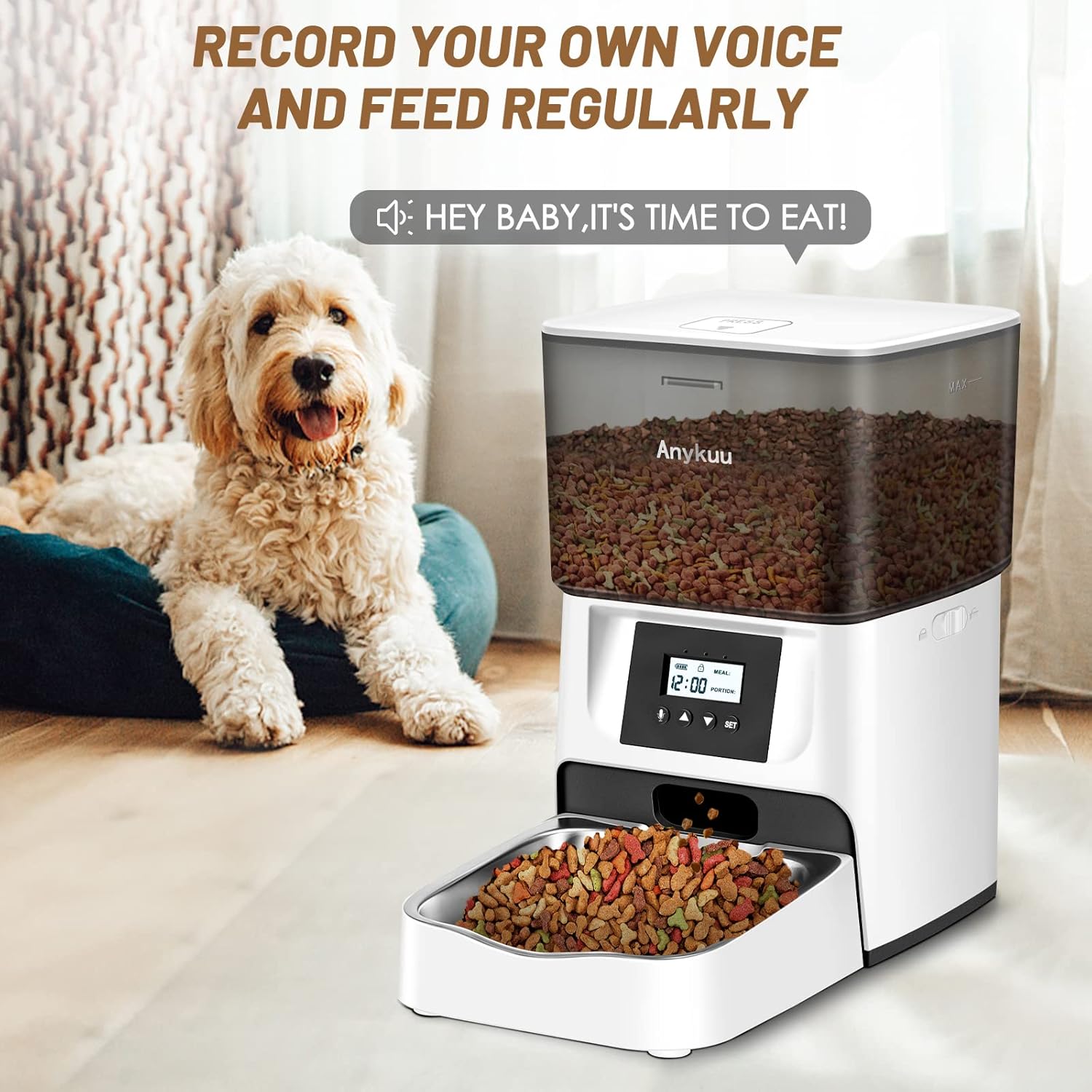 4L Automatic Cat Feeder Dog Food Dispenser with Timer and Voice Recording 10s and 1-6 Meals a Day/1-20 Servings Per Meal for Small and Medium Pets