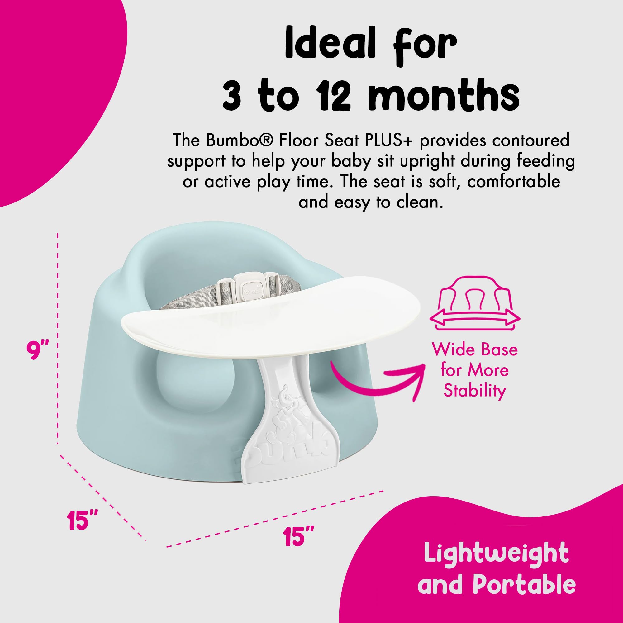 Bumbo Baby Infant Wide Floor Seat PLUS+ for 3 to 12 Months, Portable Feeding and Activity Play Chair with 3 Point Adjustable Harness, Soft Foam Support, and Extra Leg Room, Desert Mirage