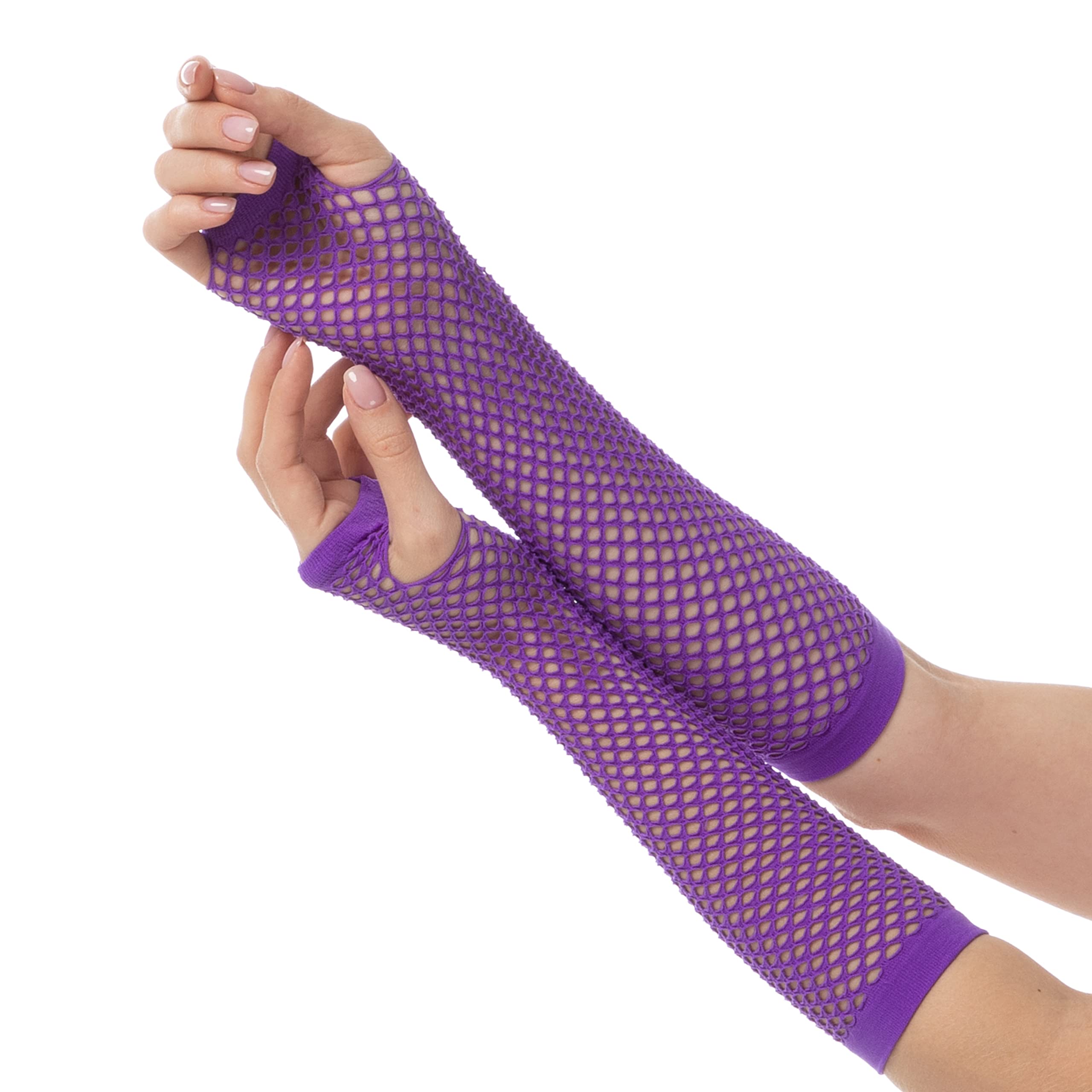 Long Fishnet Gloves Fingerless Party Fancy Dress Rave TUTU 1980s Hen Night (Purple)