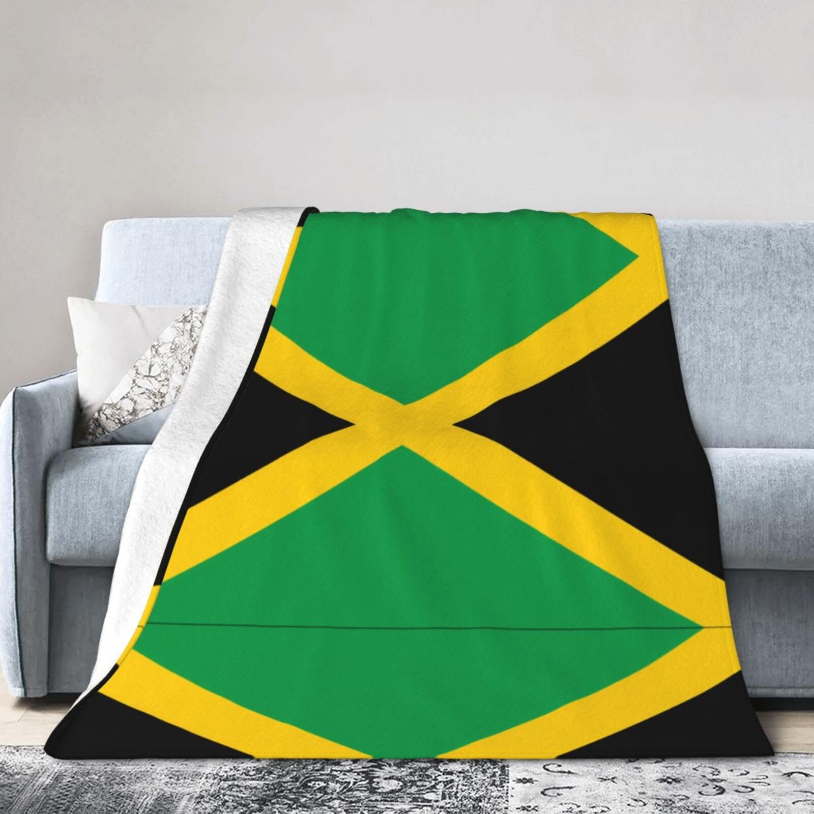 Flag of Jamaica 80"x60" Fleece Blanket, Full Size, Super Soft, Suitable for Bed, Sofa, Camping, All Seasons