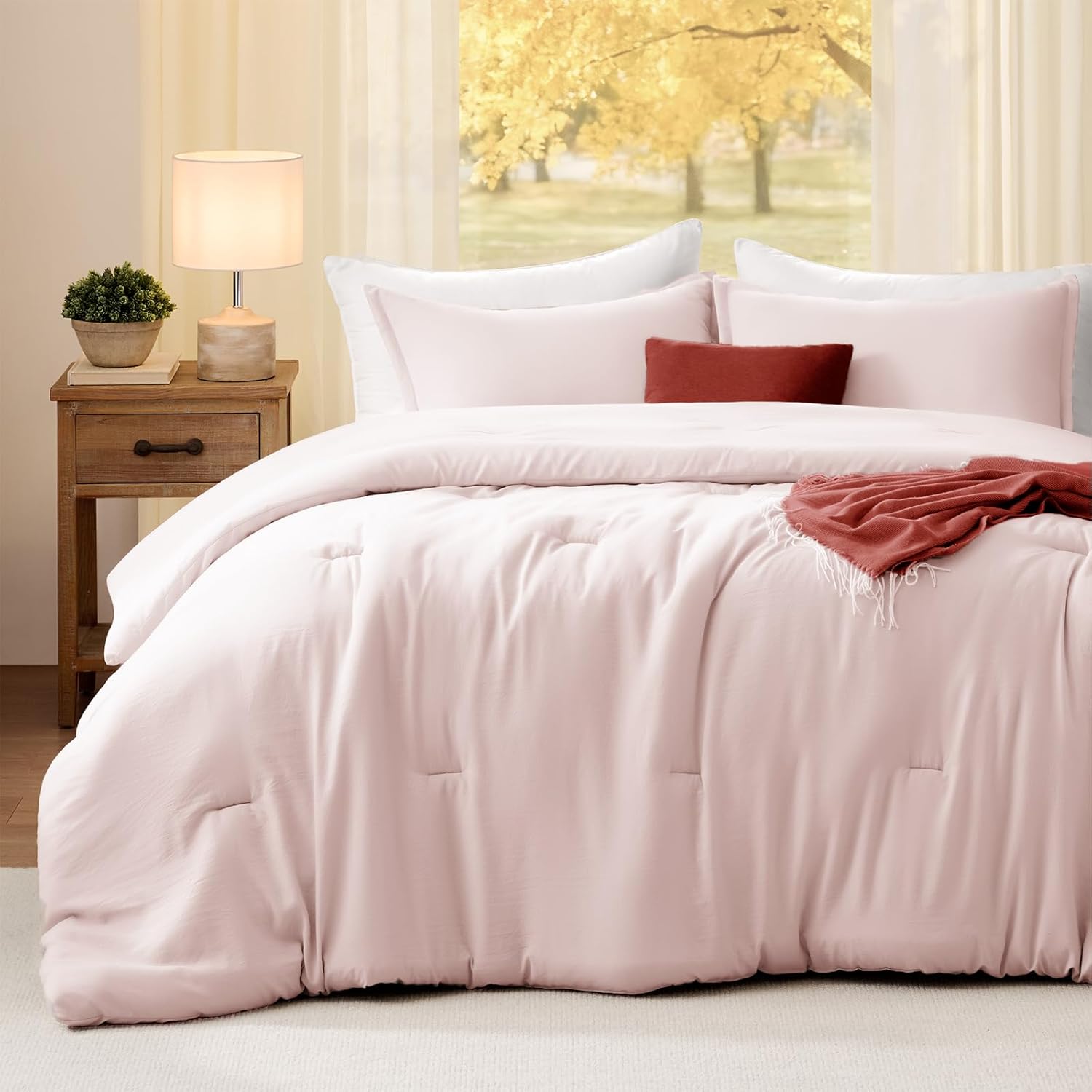 Full Comforter Sets Blushpink,3PCS Soft Lightweight Breathable Bedding Comforter Sets for All Season, Full Size(82''×86'' Comforter & 2 Pillowcases) 13blushpink Full (82"x86")