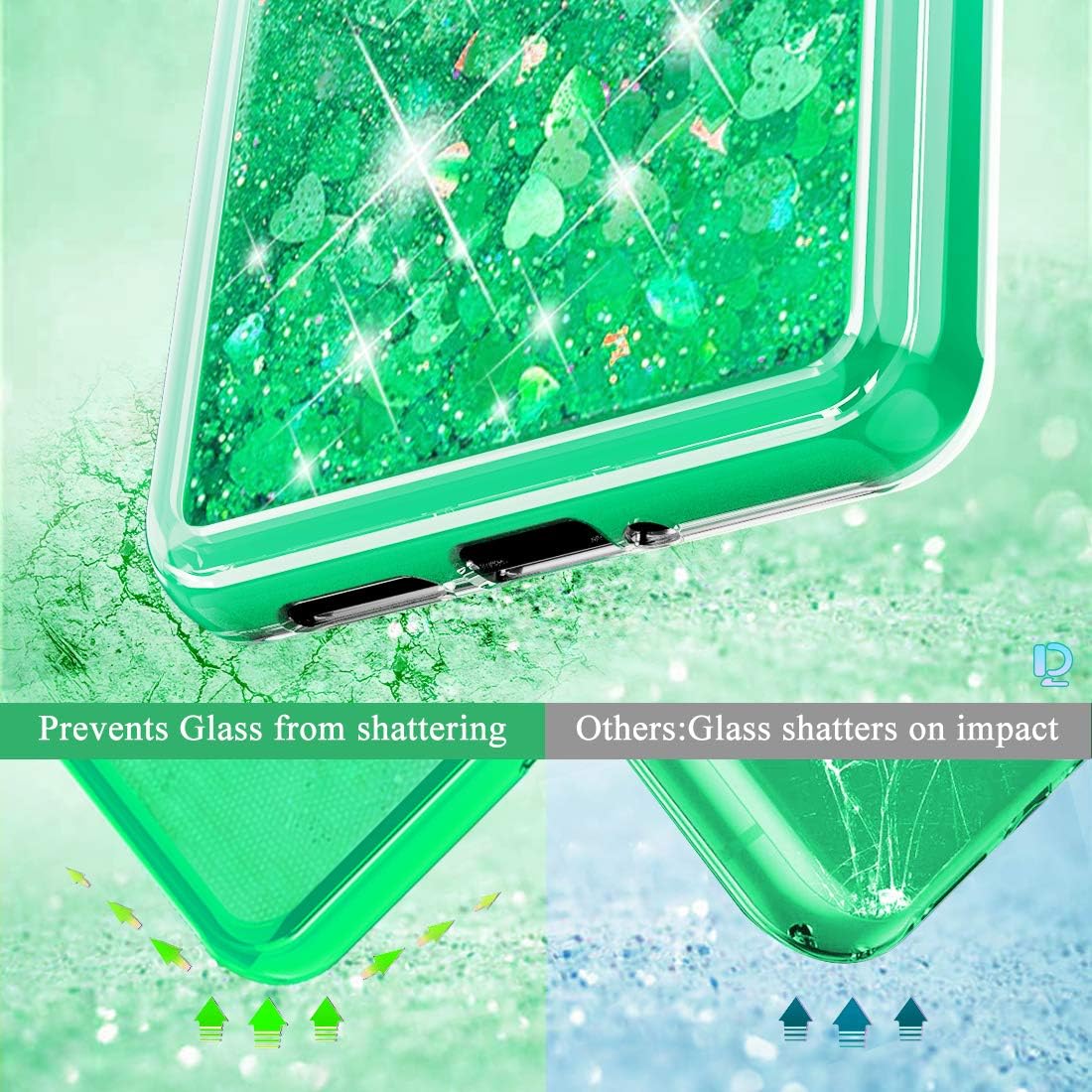 Dzxouui for OnePlus 7T Case,One Plus 7T / 1+7T Case,TPU Protective Cover for Girls and Women Flow Glitter Bling Sparkle Cute Phone Case for OnePlus 7T / 1+7T(Gradient Green)