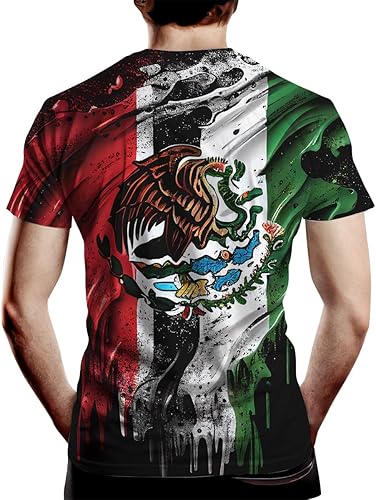 Miniatura 2 de Camiseta patriótica con la bandera de México para hombre, diseño de águila, colorido, gráfico, verano, manga corta