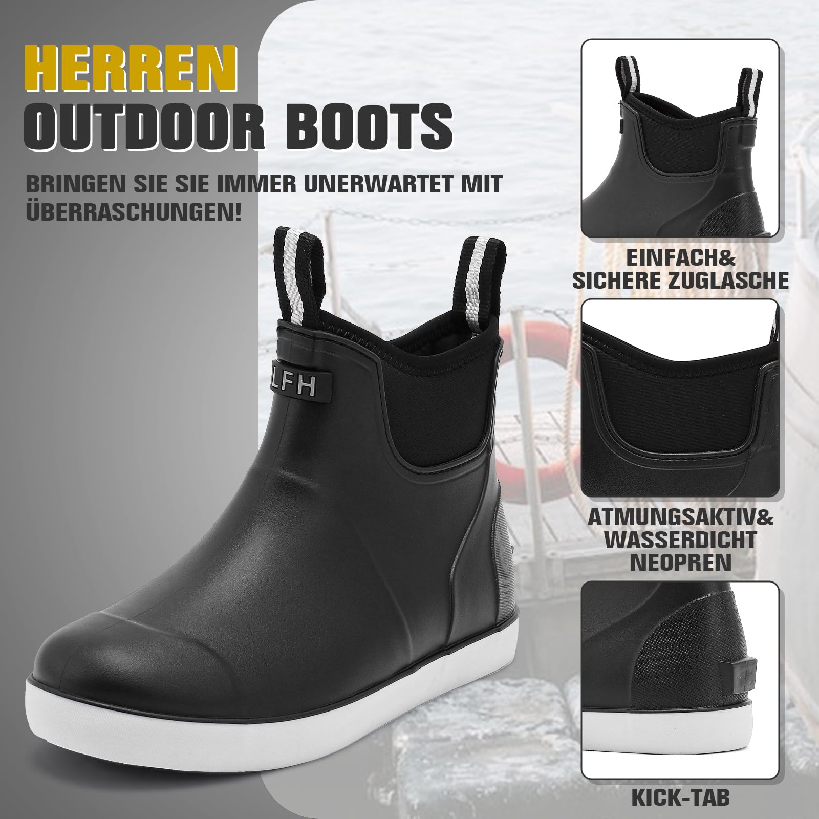 Jesindr Stivali Gomma Uomo Da Pioggia, Stivali Da Pesca, Antiscivolo Leggere Comode Shorty Boots, Impermeabile Nero Scarpe Da Giardino