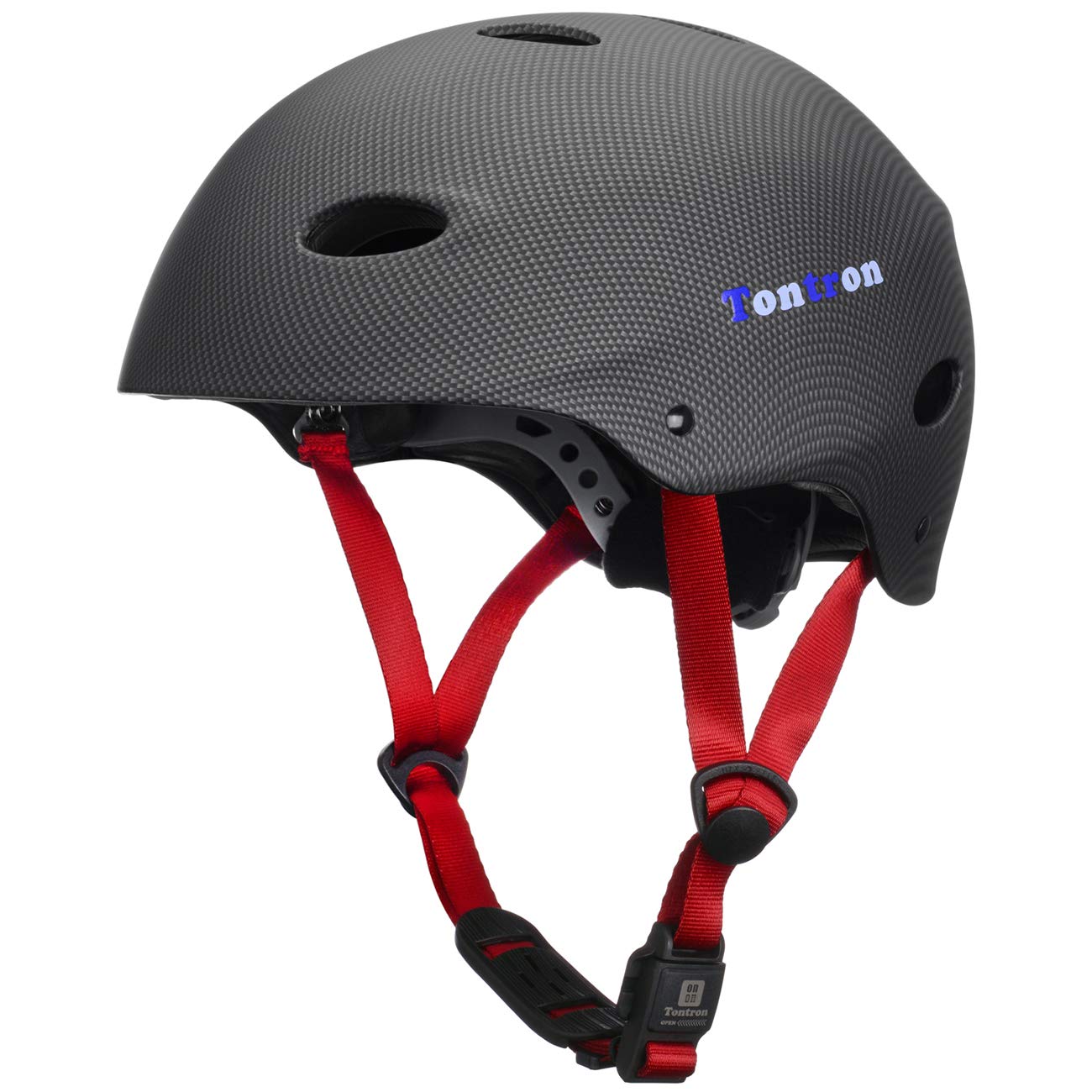 Tontron Adult Whitewater Kayaking Canoeing Watersports Helmet (Matte Black Fiber Pattern, Medium)