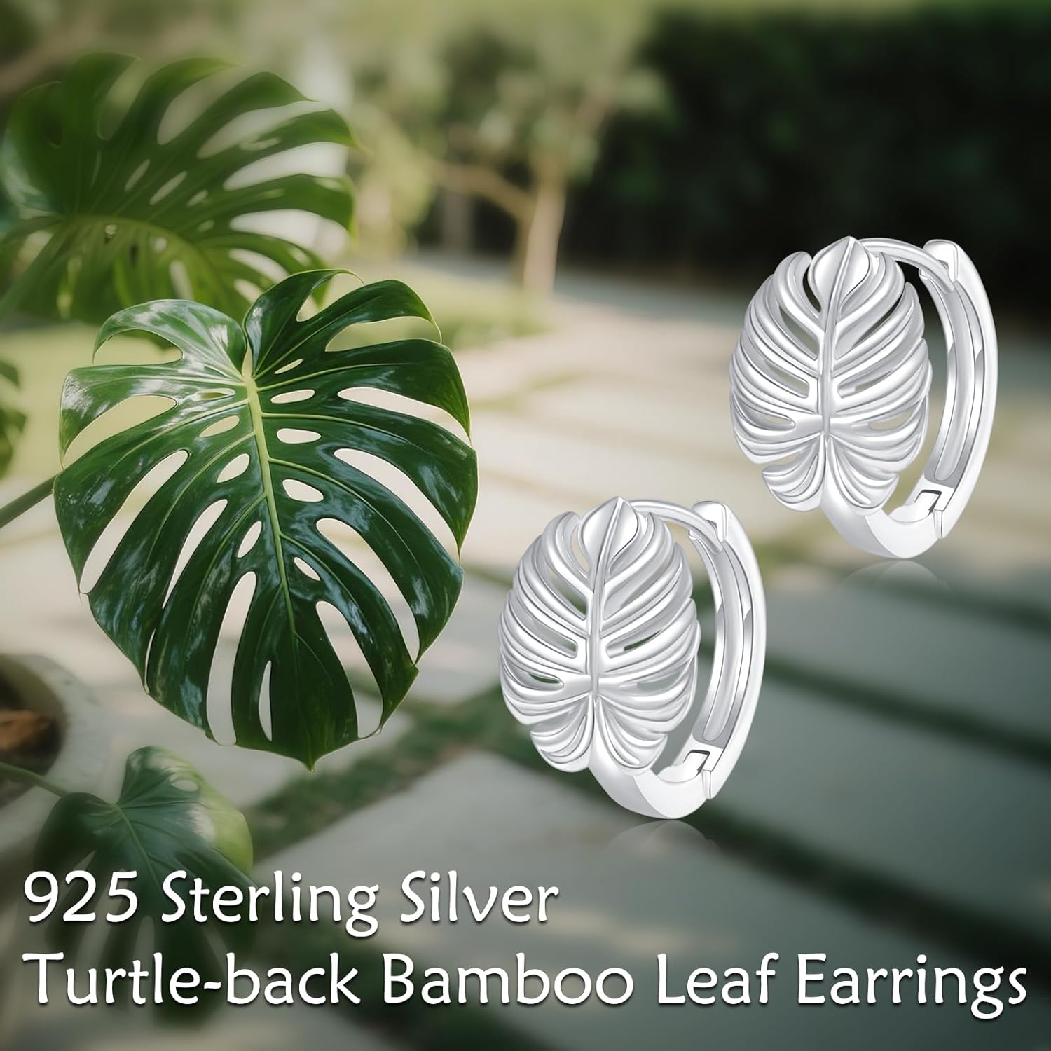 Monstera Leaf Hoop Earrings Sterling Silver Hollow Earrings Simple Jewelry Gifts for Women - Image 6