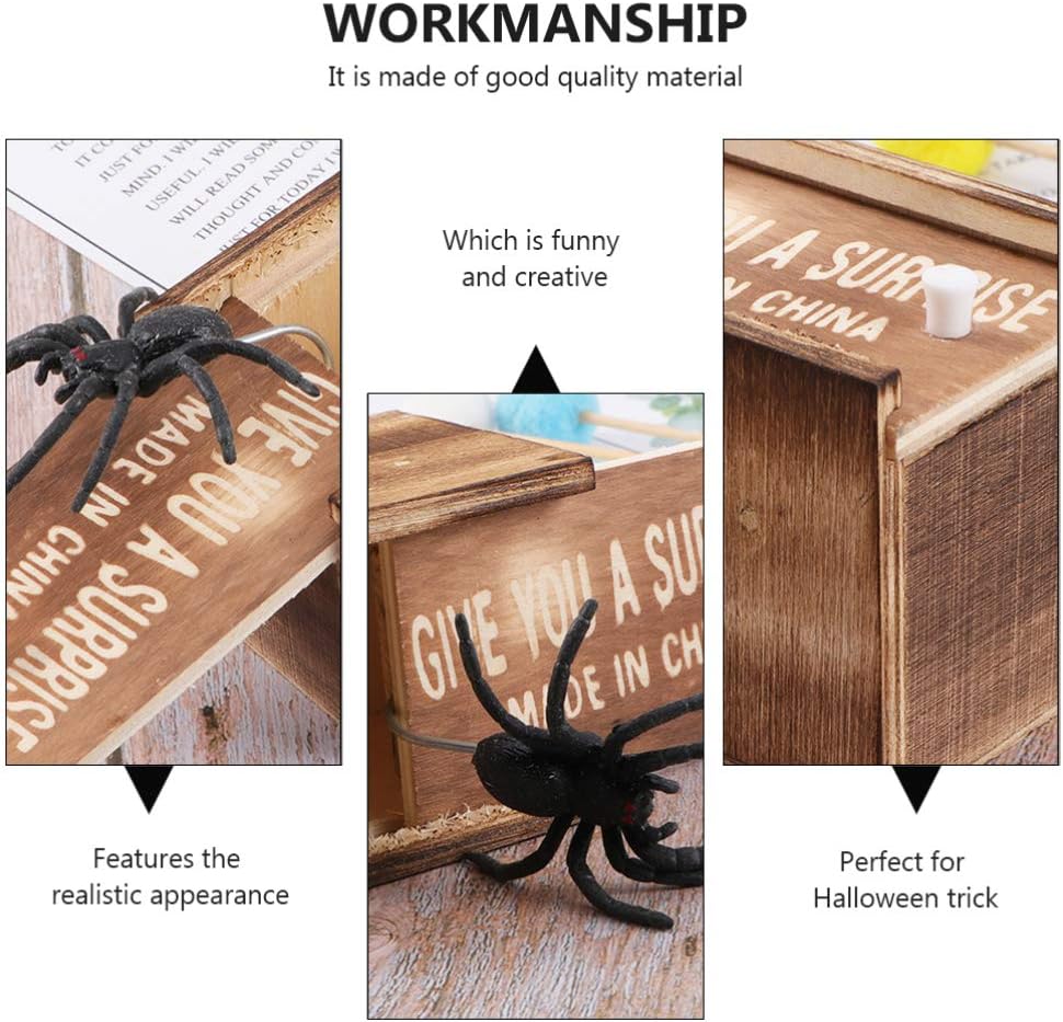 NUOBESTY Spider Prank Toy Box Tricky Spider Box Fake in a Funny Wooden Toy April Fool Halloween Joke Toys Scare Shocker Surprise Model 2pcs