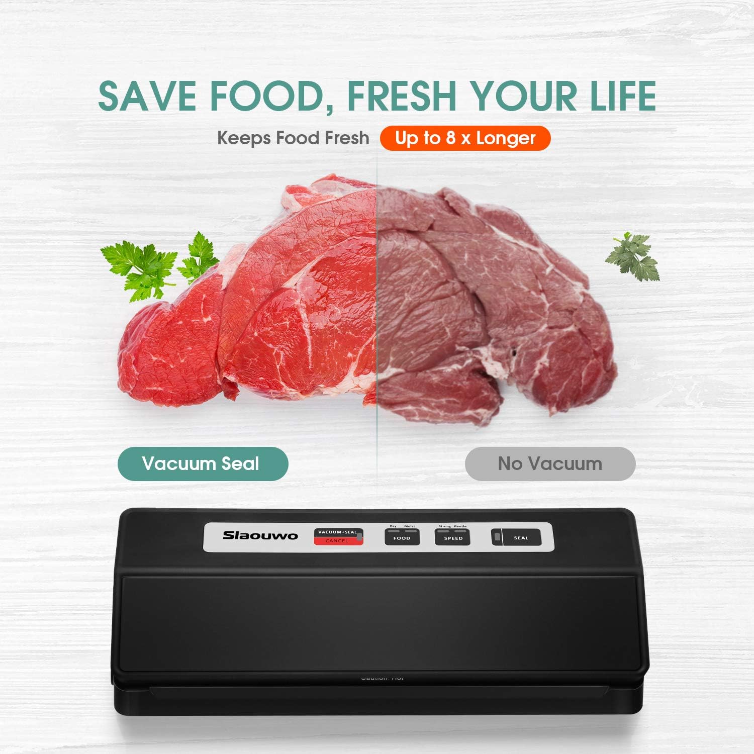 Vacuum Sealer Machine, Slaouwo Automatic Food Sealer for Food Savers, Compact Vacuum Packing Machine with 2 Roll Vacuum Bags, up to 100 Consecutive Seals, Dry & Moist Modes, Led Indicator Lights: Kitchen & Dining
