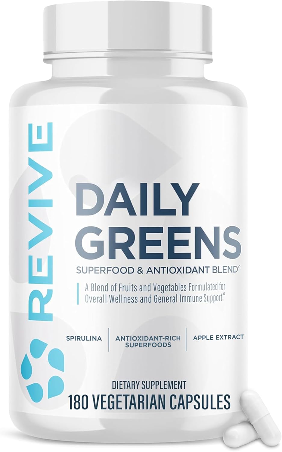 Revive MD Daily Greens Supplement for Men & Women - Superfood & Antioxidant Blend w/Digestive Enzymes, Prebiotics & Probiotics for Immune Support, Digestive & Gut Health - 180 Capsules (60 Servings)