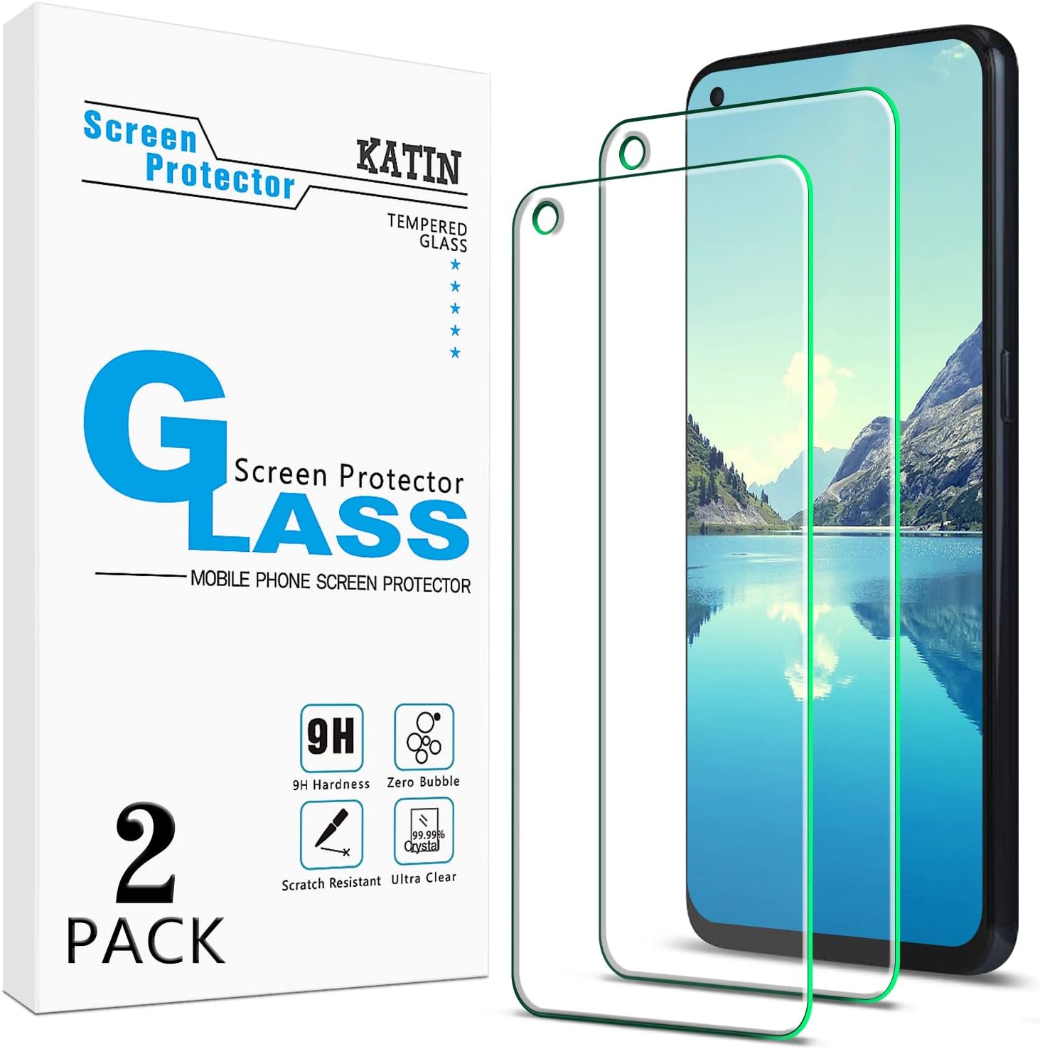 KATIN [2-Pack] For Oneplus Nord N10 5G Tempered Glass Screen Protector, Touch Sensitive, Bubble Free, Easy Installation, Case Friendly [Opened Camera Hole]