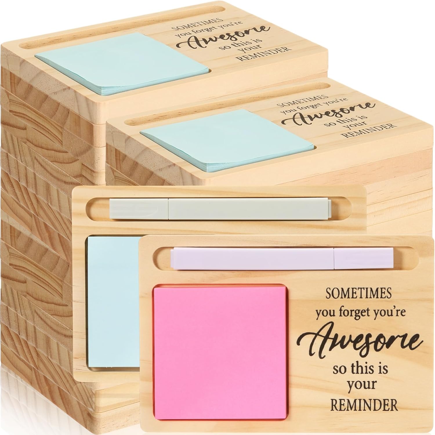 20 Pcs Employee Appreciation Gifts Bulk Wooden Sticky Note Holder Sometimes You Forget You're Awesome for International Nurses Day Motivational Thank Your Gift for Employee Nurse Doctor Team Teacher