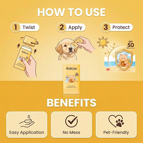 Pet Sunscreen Stick SPF 50+ PA++++ for Dogs & Cats | Non-Greasy, Fragrance-Free UV Protection Balm | Safe for Nose, Ears & Skin | Travel Size 0.7 oz (Pet Sunscreen Stick)