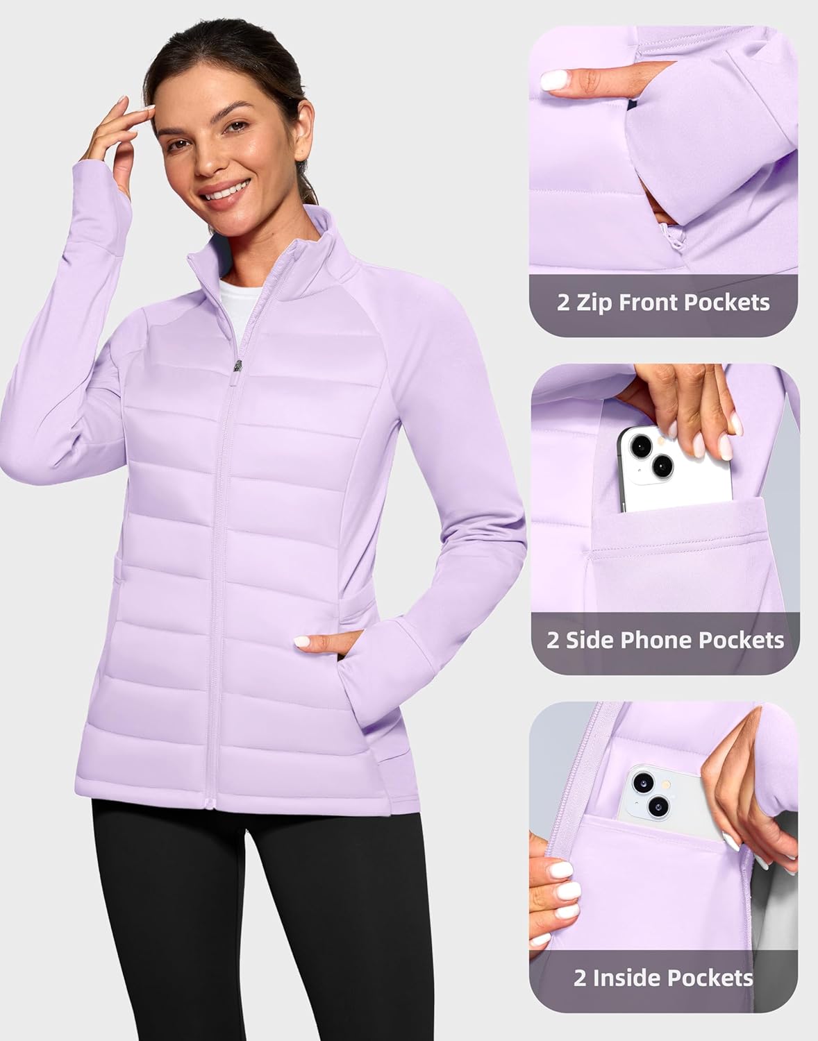 G Gradual Women's Running Fleece Lined Jackets 6 Pockets Lightweight Water Resistant Puffer Jacket for Hiking Travel - Image 4