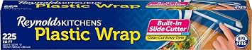 Reynolds Kitchens Clear Plastic Wrap, Built-In Slide Cutter, 225sq ft | Plastic Cling Wrap for Food Storage, Seals in Freshness, Clean Cut Every Time, Ideal For Leftovers, BPA-Free, 12 in x 225 ft