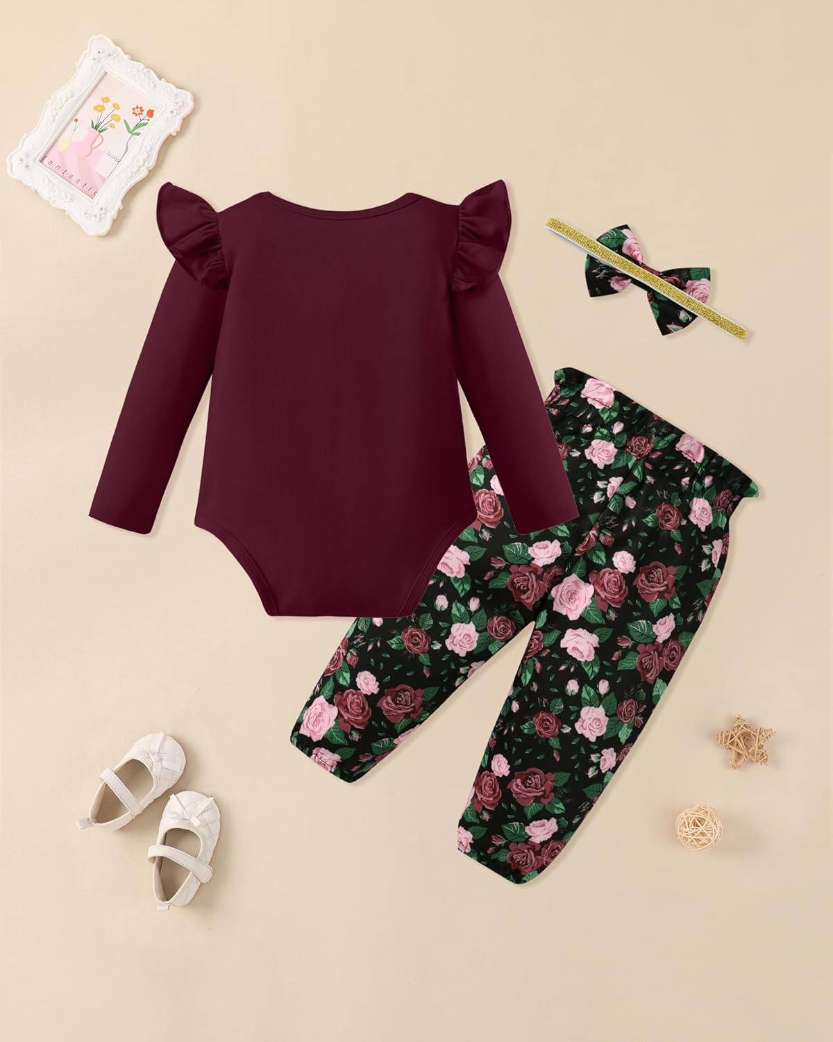 Baby Girl Clothes Newborn Infant Cotton Ruffle Romper+ Floral Pants + Headband Sets Fall Winter Outfits - Image 2