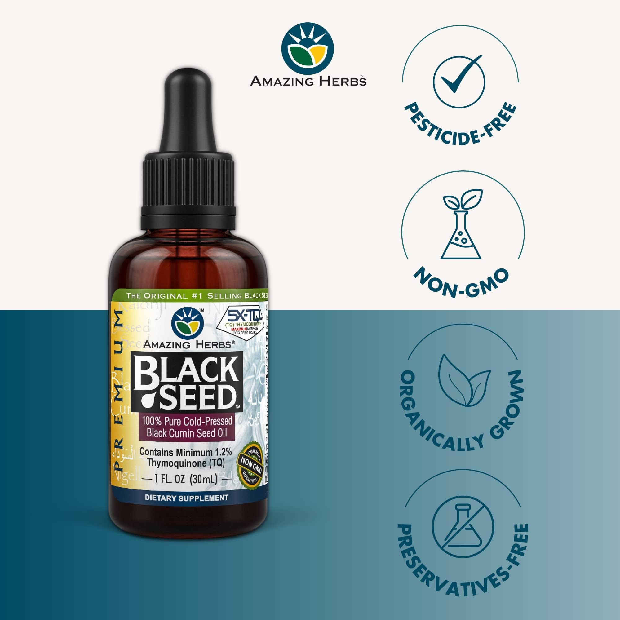 Amazing Herbs Premium Black Seed Oil Liquid - 1 Fl Oz Glass Bottle — Amazon image 3
