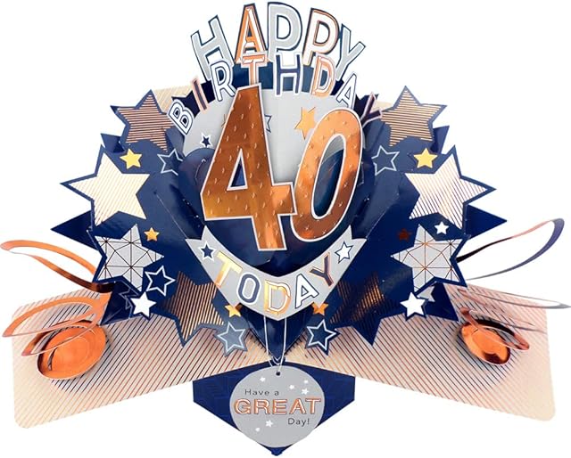 Happy 40th Birthday 40 Today Pop-Up Greeting Card Love Kate's Pop Up Cards Him POP204MC40