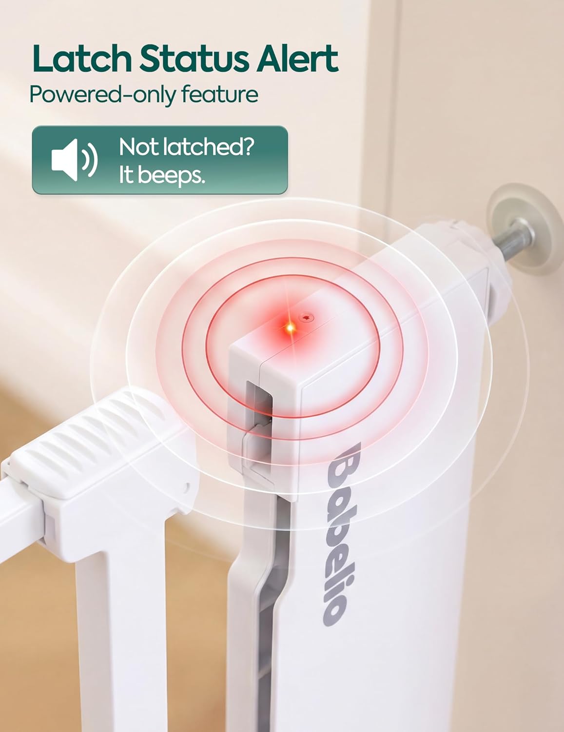 Babelio Smart Baby Gate with Auto-Unlock/Close, Pressure Mounted No Drill for Doorways/Top of Stairs. Pet/Dog Door Wide Walk Thru w/Infrared Sensor & Instant Safety Alert (White, 26.3-37.8" W, 30" H)