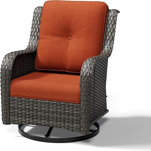 Miniatura 9 de Joyside Silla mecedora giratoria para exteriores para patio, mecedora de mimbre para exteriores con cojines de tela de olefina adecuada para porche