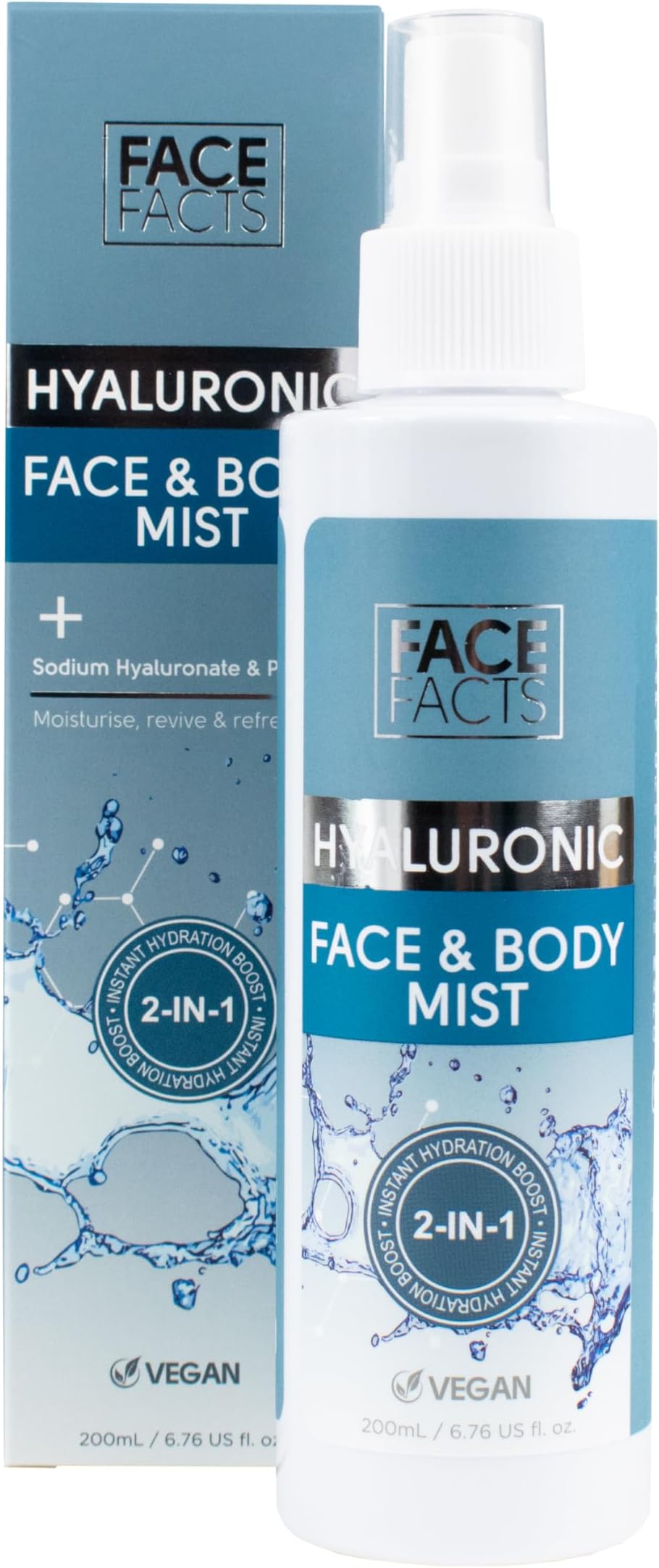 Hyaluronic Face Body Mist, with peptides and betaine, lock in moisture and stimulate collagen production; Hydrating, Vegan, 200ml, Pack of 1