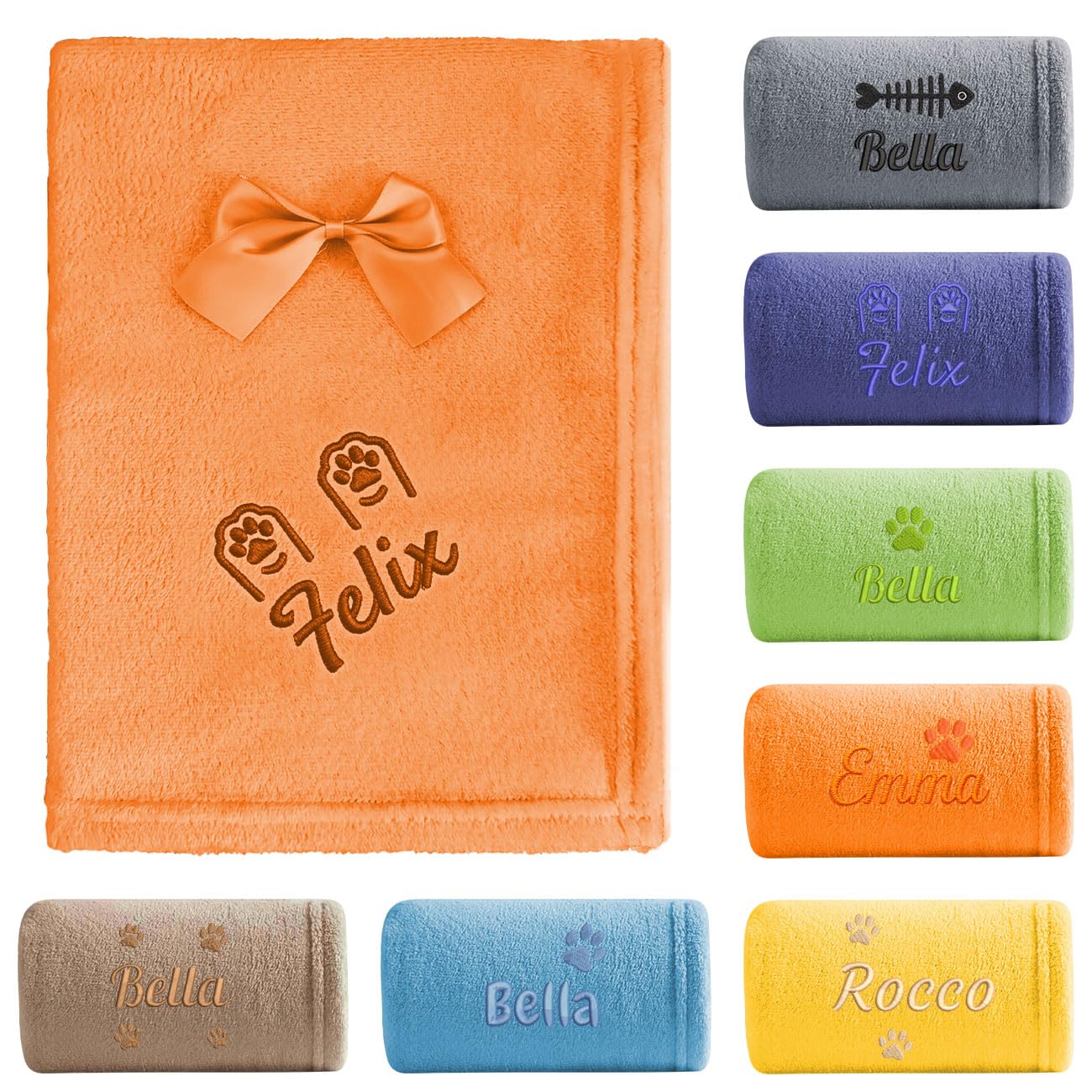 saguinus imperator Custom Embroidered Pet Blanket with Name, Personalized Flannel Fleece Dog Blanket for Crate Training or Sofa (Orange, Medium)