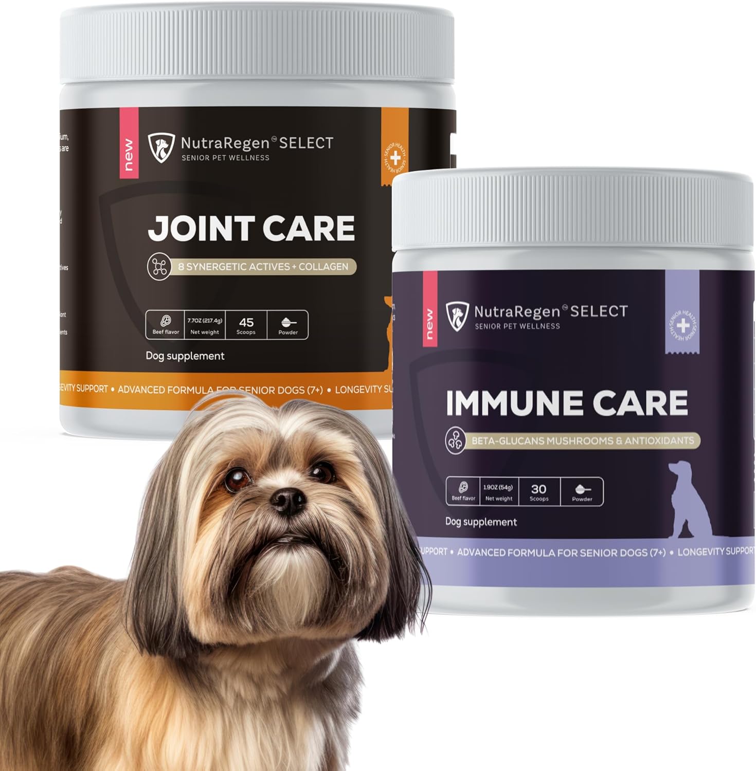 NutraRegen Senior Dog Joint and Immune Support Bundle | Glucosamine & Mushroom Powder Supplements to Support Mobility, Comfort, and Vitality – 75 Scoops | 9.6 oz