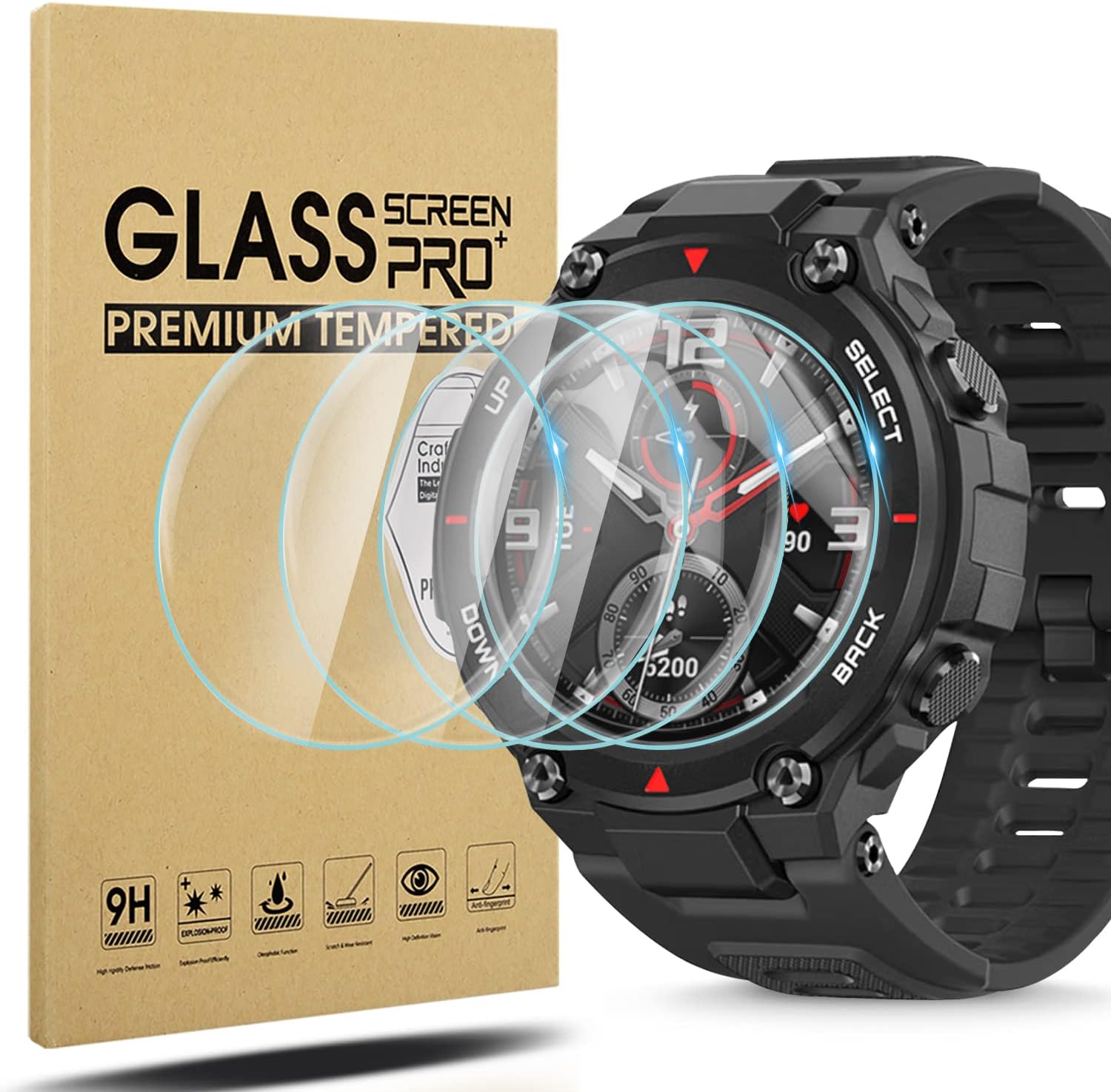 Diruite 4-Pack for Amazfit T-Rex 2 Tempered Glass Screen Protector,HD Anti-Scratch Protective Film for Amazfit T-Rex 2 Screen Protector[9H Hardness Glass][[2.5D Radian Edge]