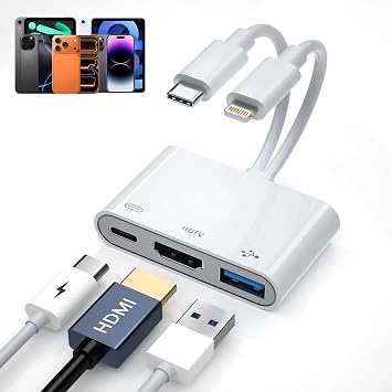 USB-C and Lightning to HDMI Adapter for iPhone ipad to TV [Apple MFi Certified], 1080P Sync Screen Lightning to Digital AV Adapter with Charging Port and USB Data Port for iPhone 17-5 /iPad to HDTV