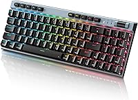 Vista 10 de RisoPhy Teclado mecánico para juegos, RGB de 104 teclas ultradelgado con retroiluminación LED USB con interruptor azul, teclas ABS duraderas, Negro