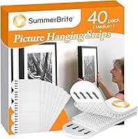 Summerbrite Picture Hanging Strips 40 Strips (20 Pairs Medium) - Damage-Free Nail-Free Wall Hangers for Pictures, Posters, Home & Office, White